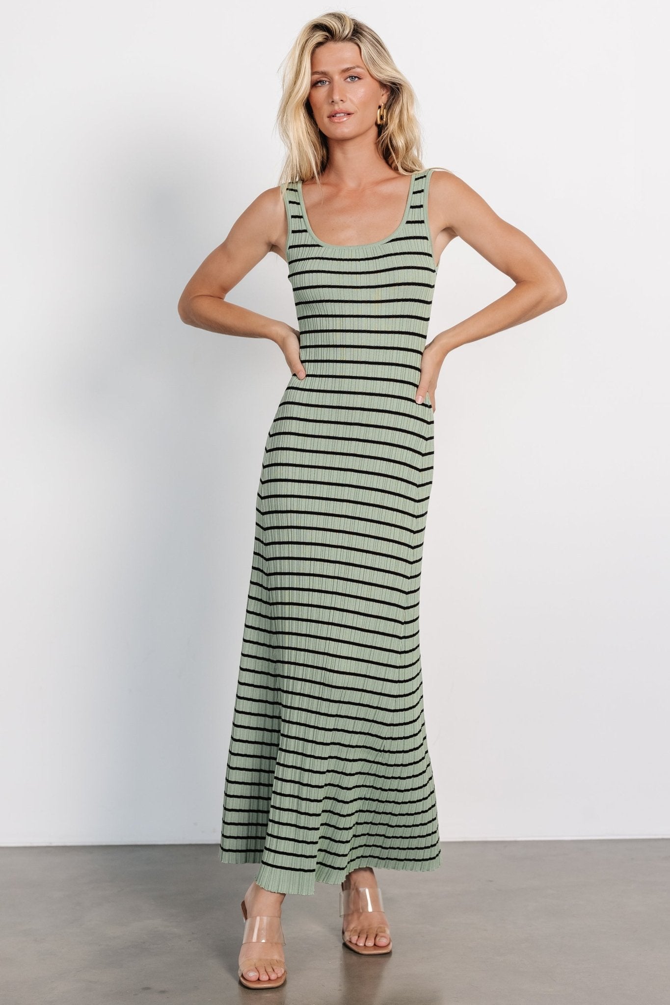 Jesse Ribbed Tank Maxi Dress | Olive + Black Clearance With Mastercard