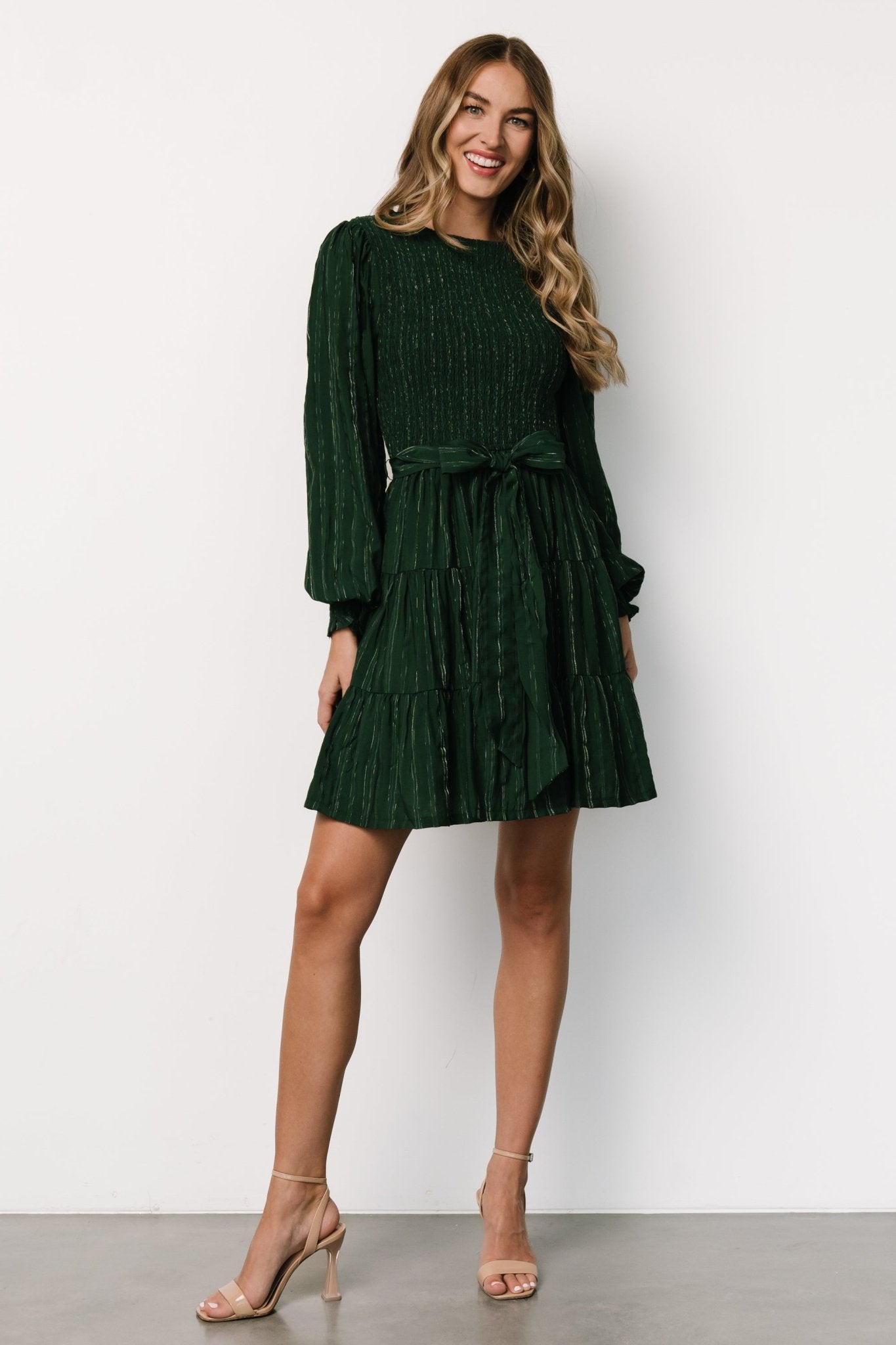 Ivey Smocked Short Dress | Dark Green + Silver Reliable Sale Online