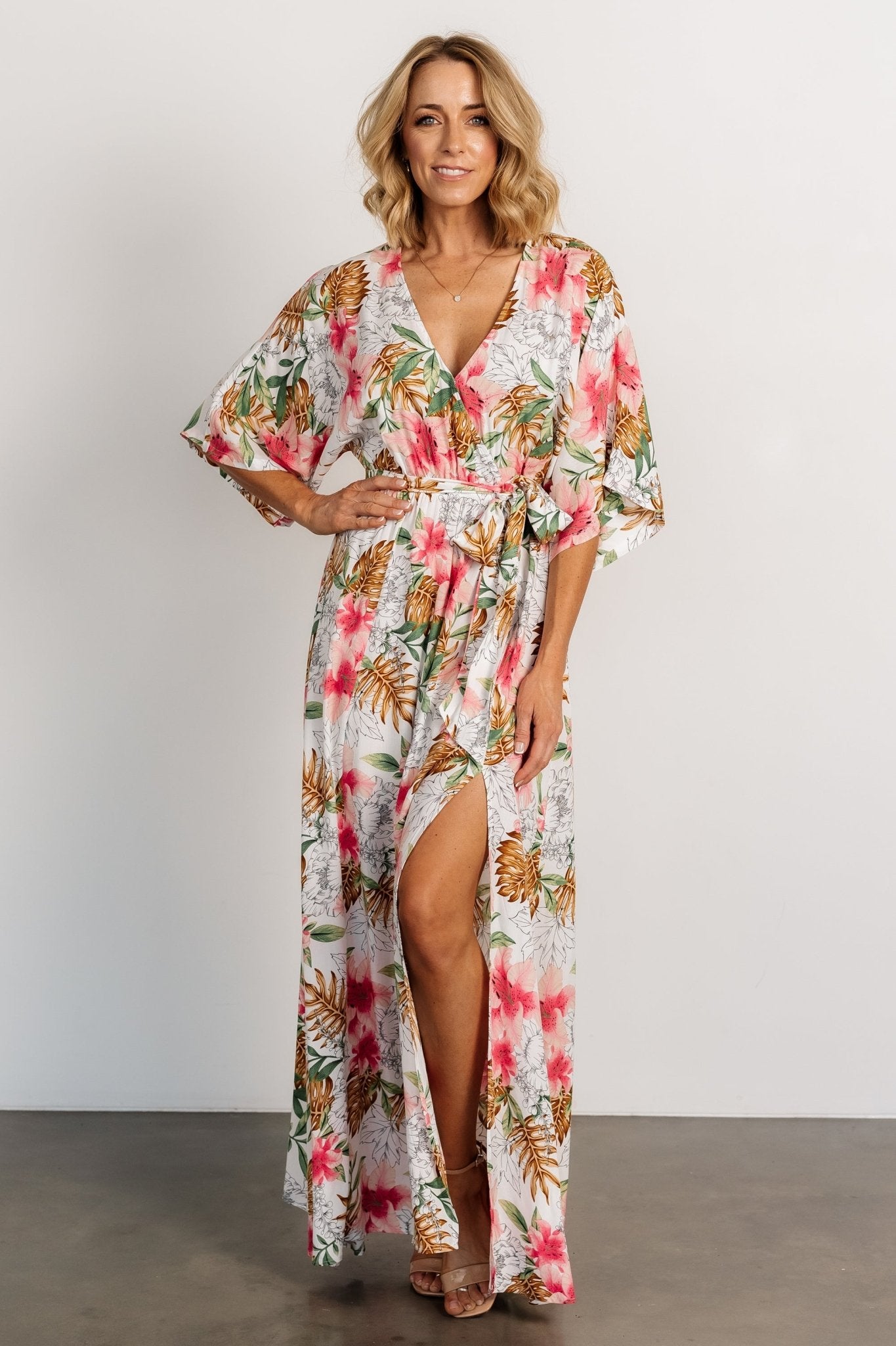 Harmonia Kimono Maxi Dress | White Multi Print Free Shipping Get Authentic