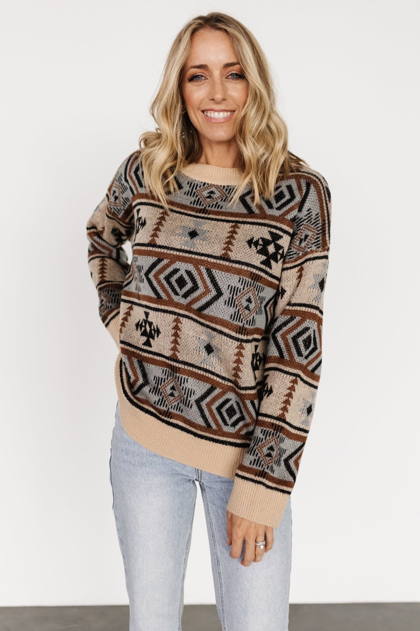 Conrad Knit Sweater | Tan Multi Print Outlet Big Discount