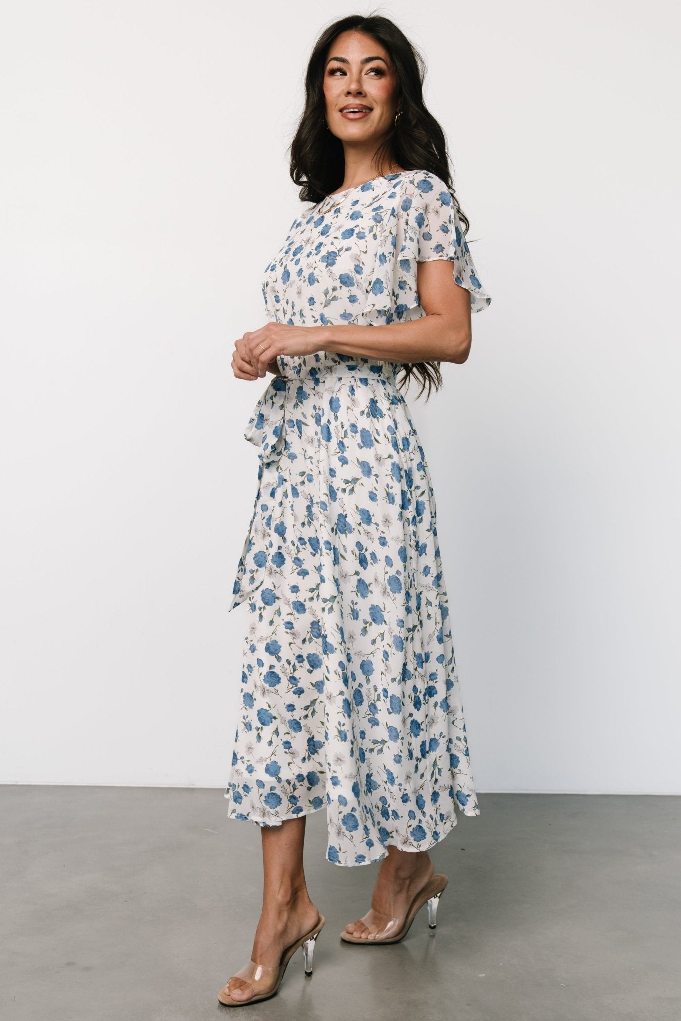 Laurel Midi Dress | Off-White + Blue Floral Clearance Newest