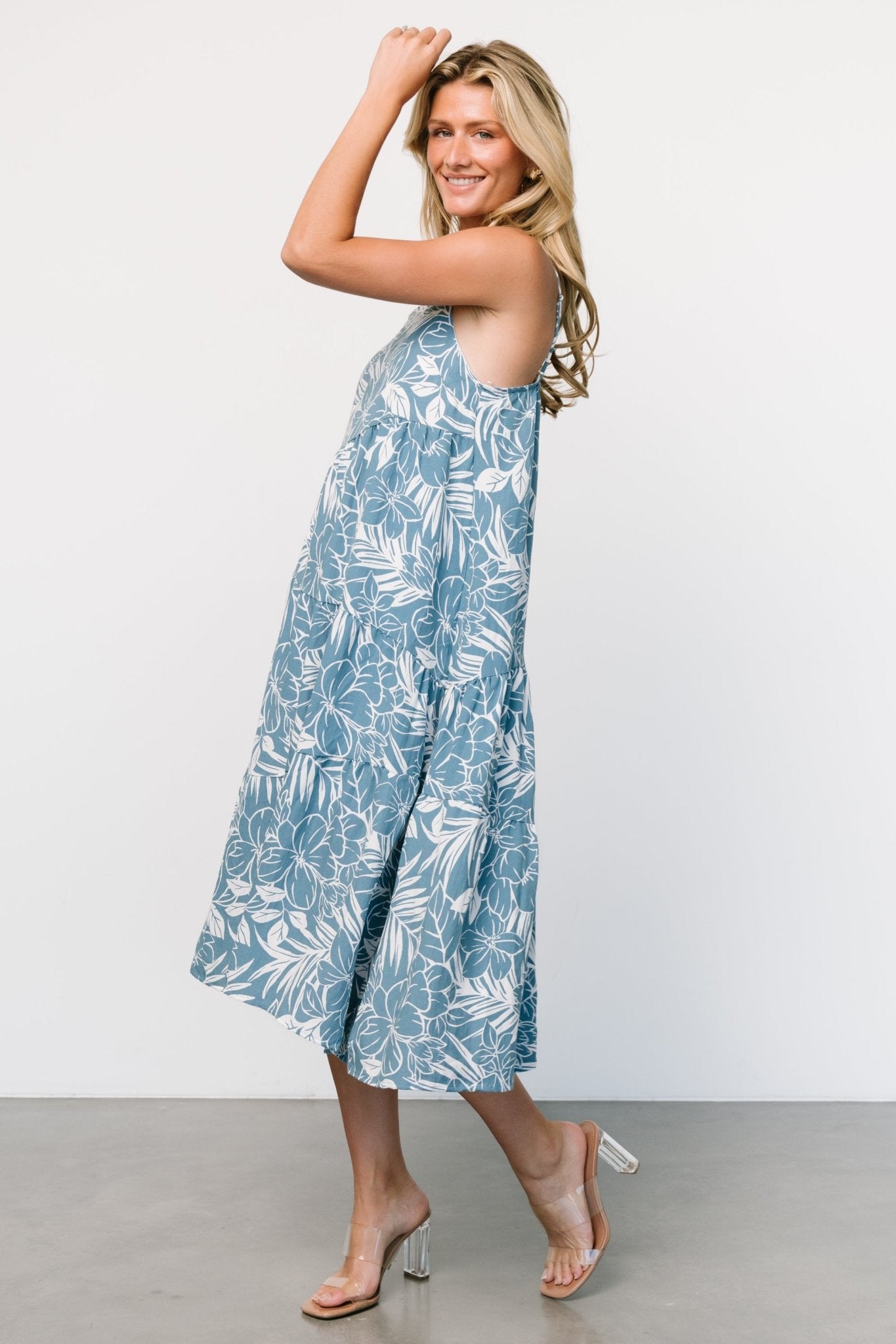 Sonora Midi Dress | Dusty Blue Print Free Shipping 100% Guaranteed