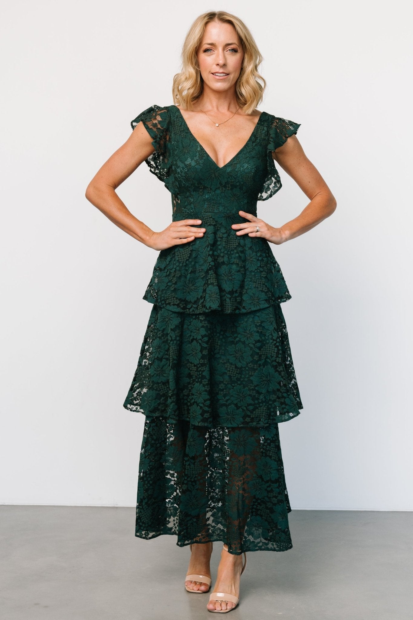 Margot Lace Tiered Maxi Dress | Deep Emerald From China Cheap Pice