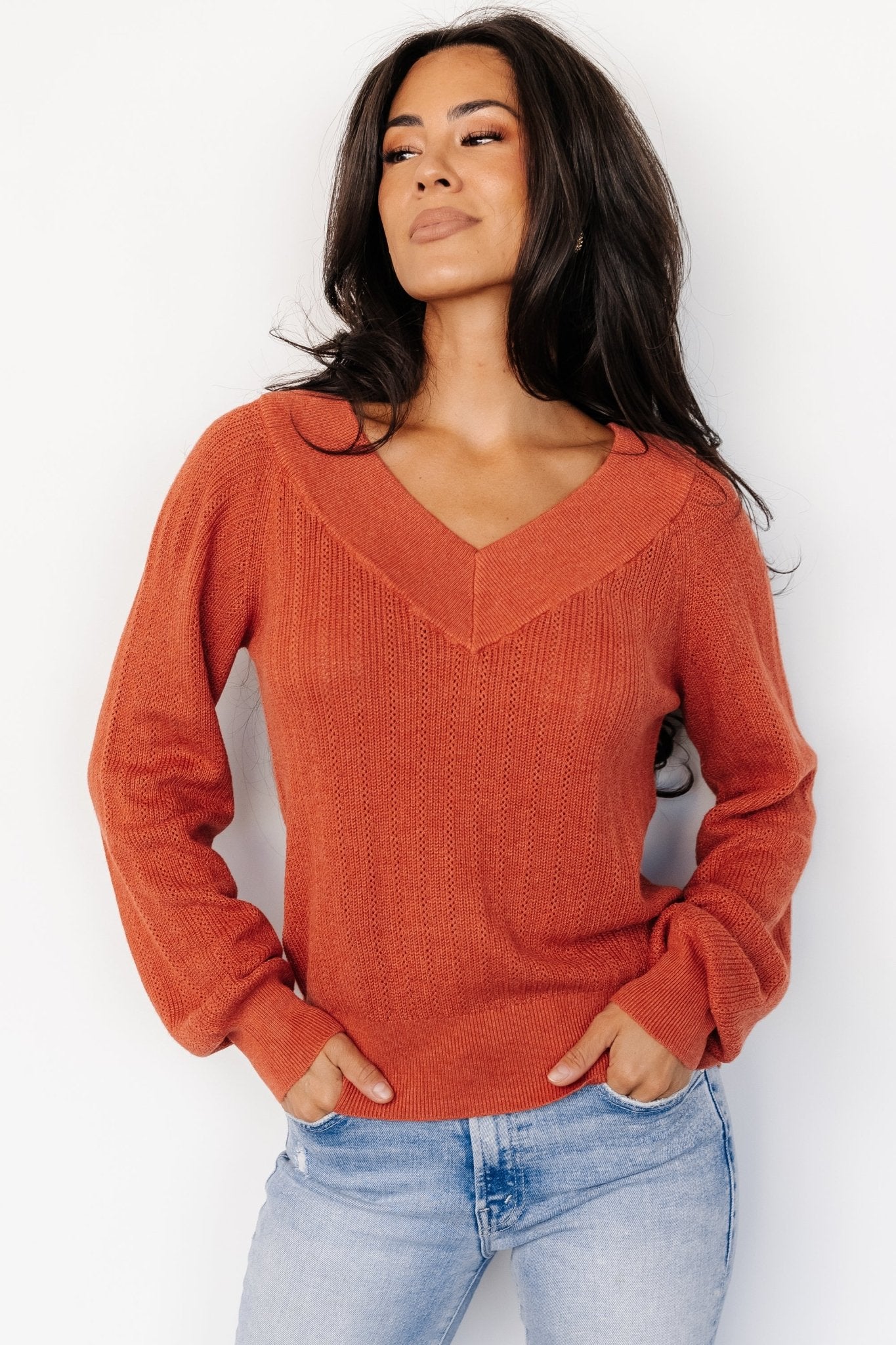 Ashby V Neck Sweater Top | Light Rust Discount Sale Online