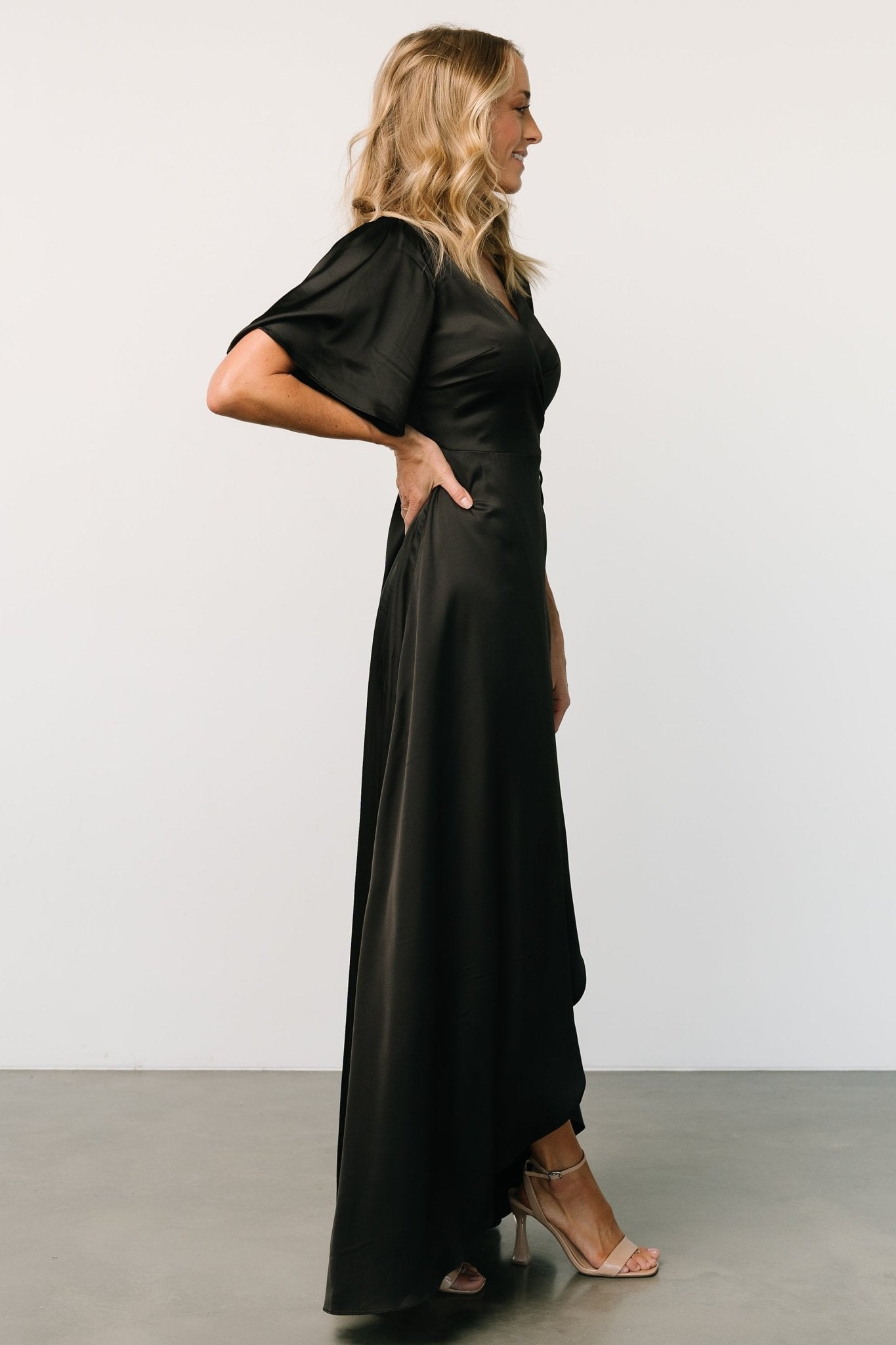 Vara Satin Maxi Wrap Dress | Black Clearance Factory Outlet