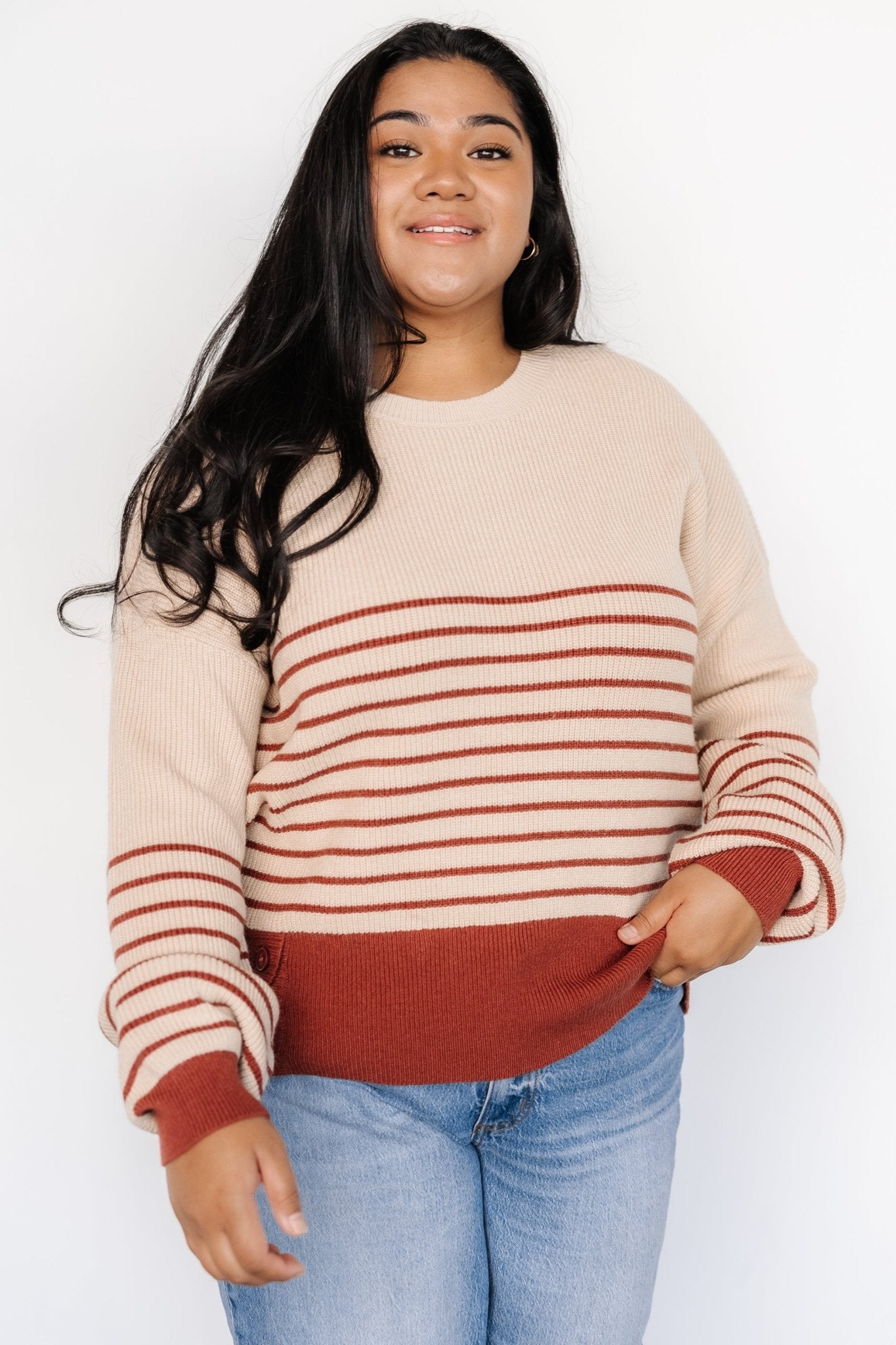 Miles Striped Sweater | Taupe + Marsala Outlet With Paypal Order