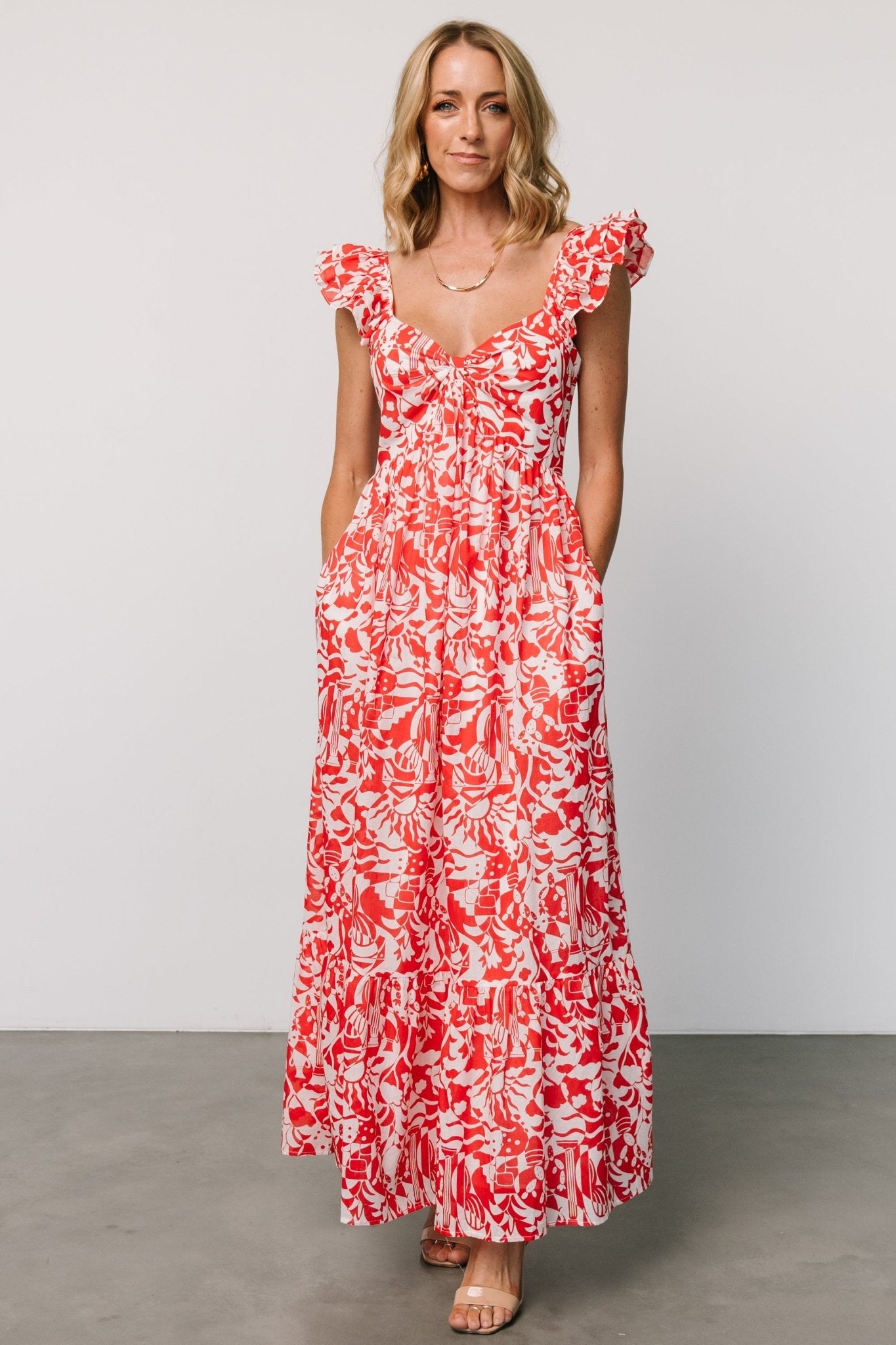 Renee Maxi Dress | White + Red Reliable For Sale