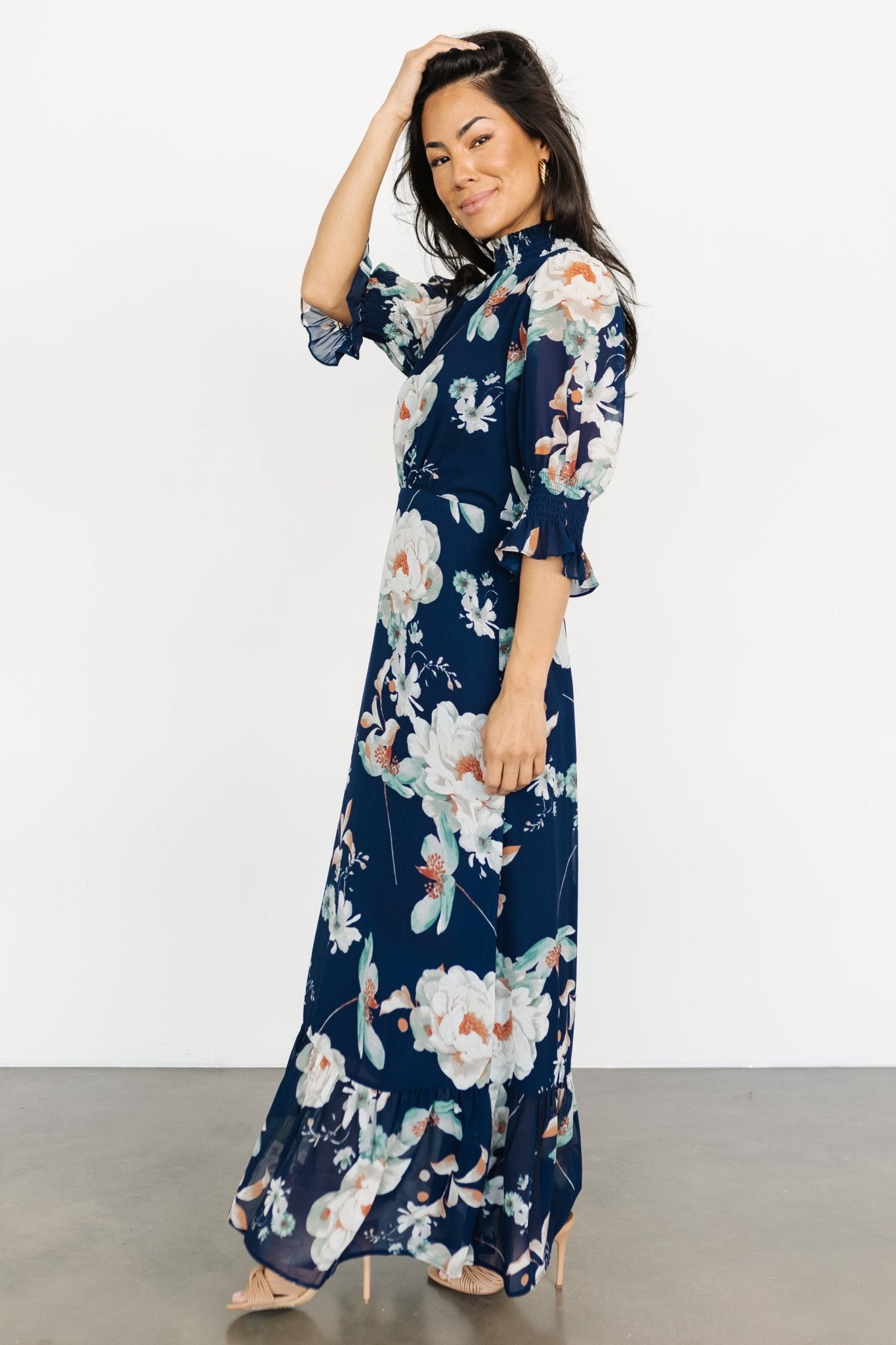 Marie Mock Neck Maxi Dress | Navy Floral Free Shipping High Quality