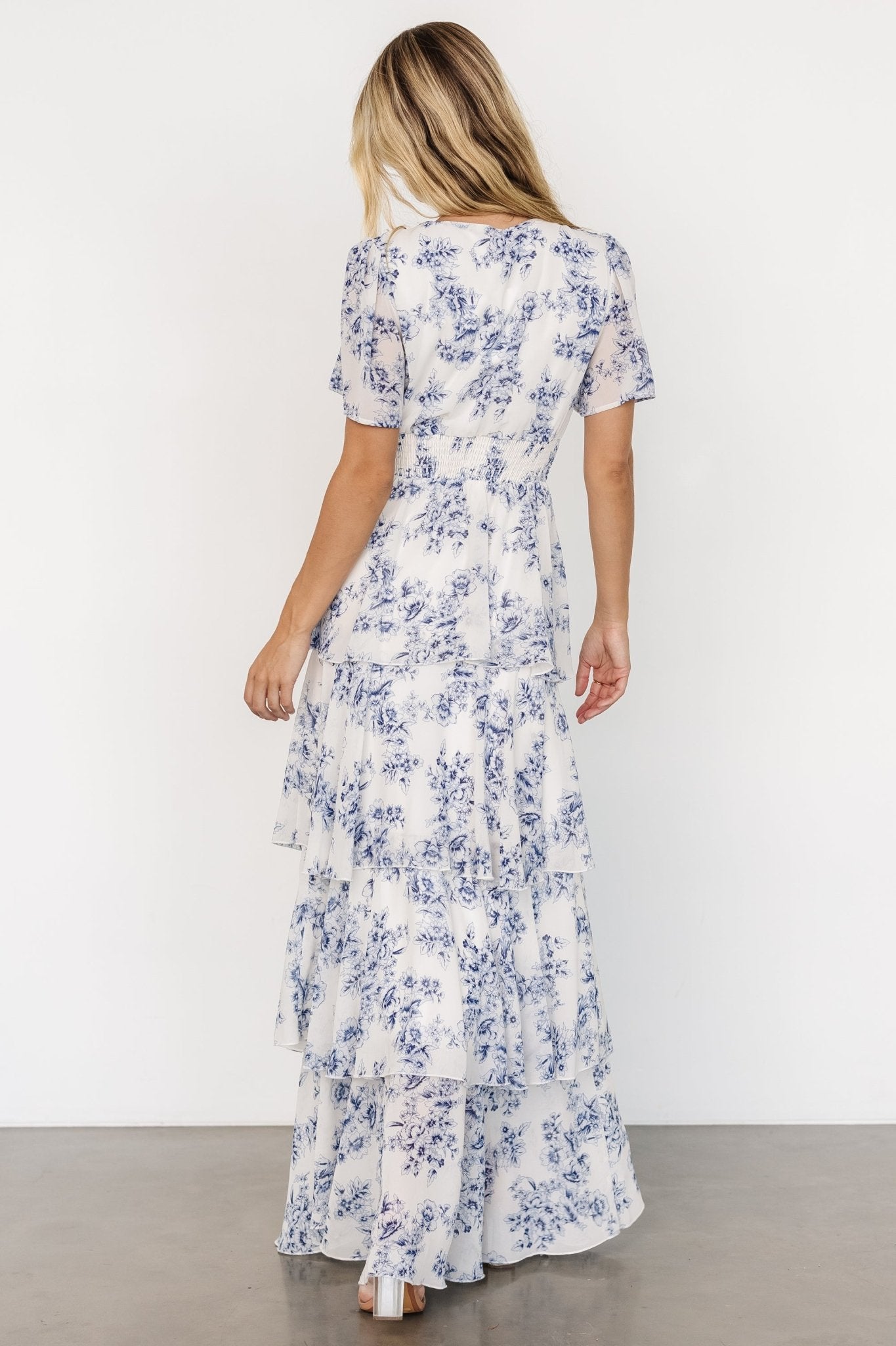 Montaigne Ruffle Maxi Dress | Off White + Blue Sale Low Pice Fee Shipping