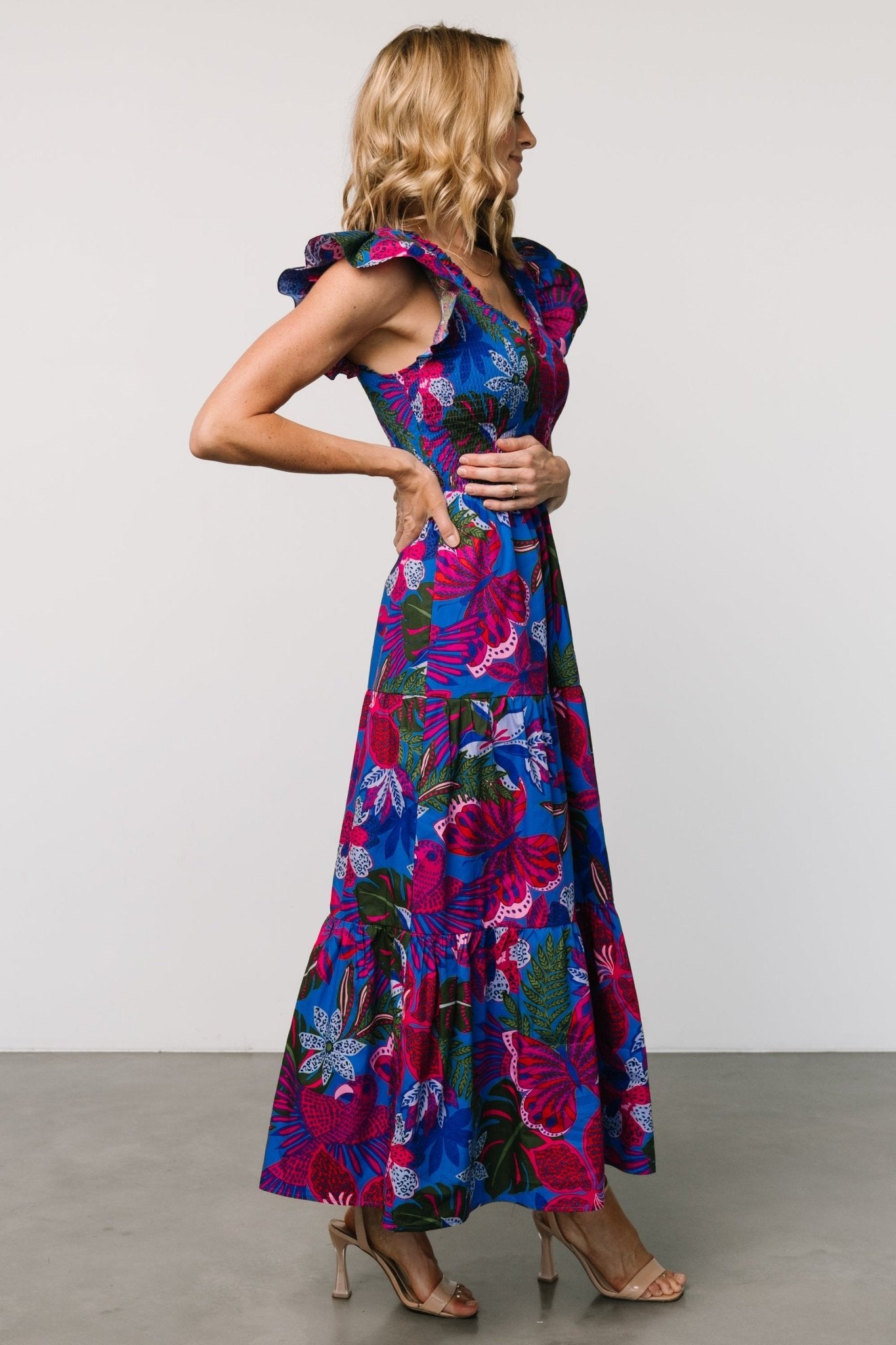 Ranchero Smocked Maxi Dress | Cobalt + Fuchsia Print Cheapest Pice Cheap Online