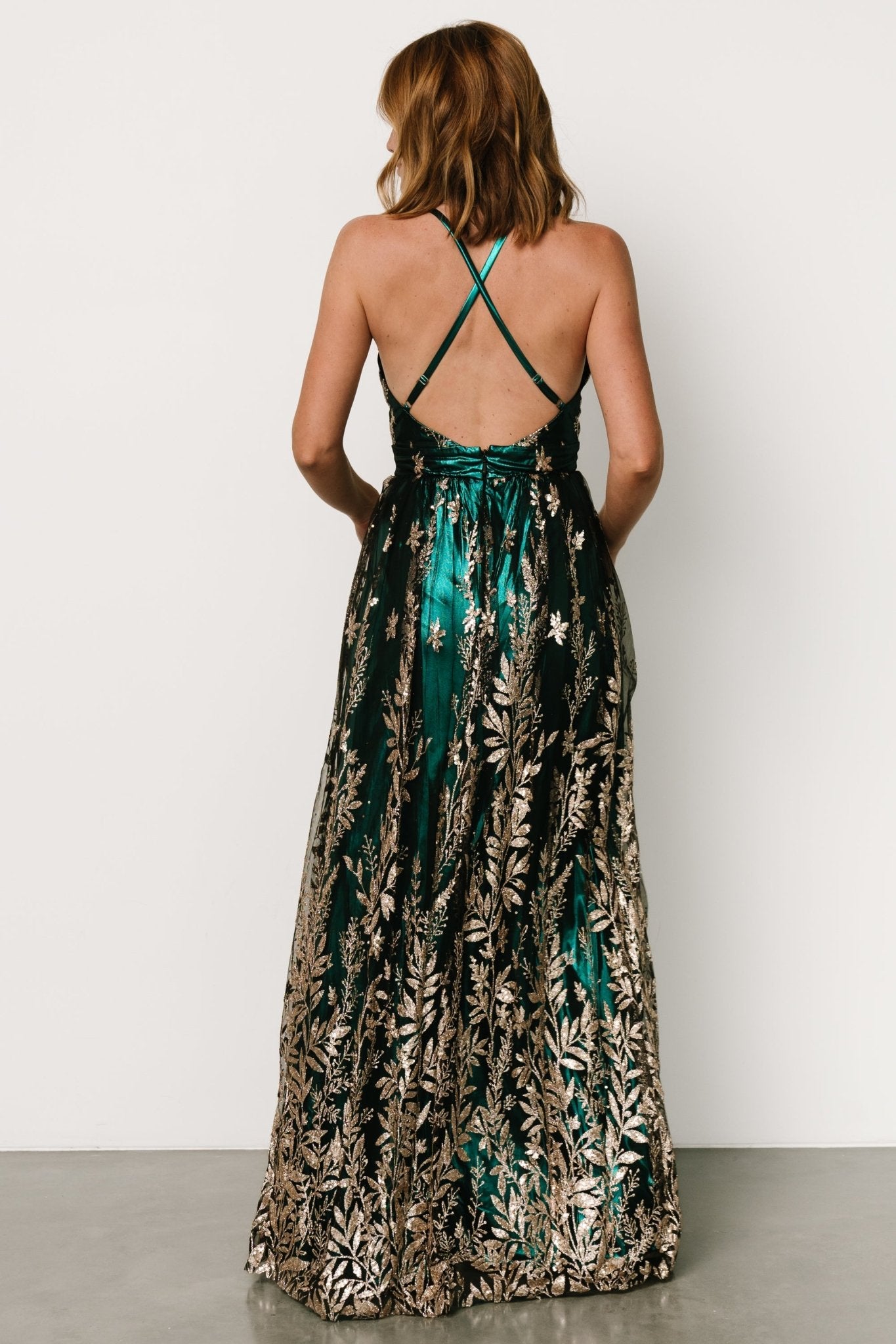 Eirena Sparkle Gown | Emerald + Rose Gold Sale Shop Offer