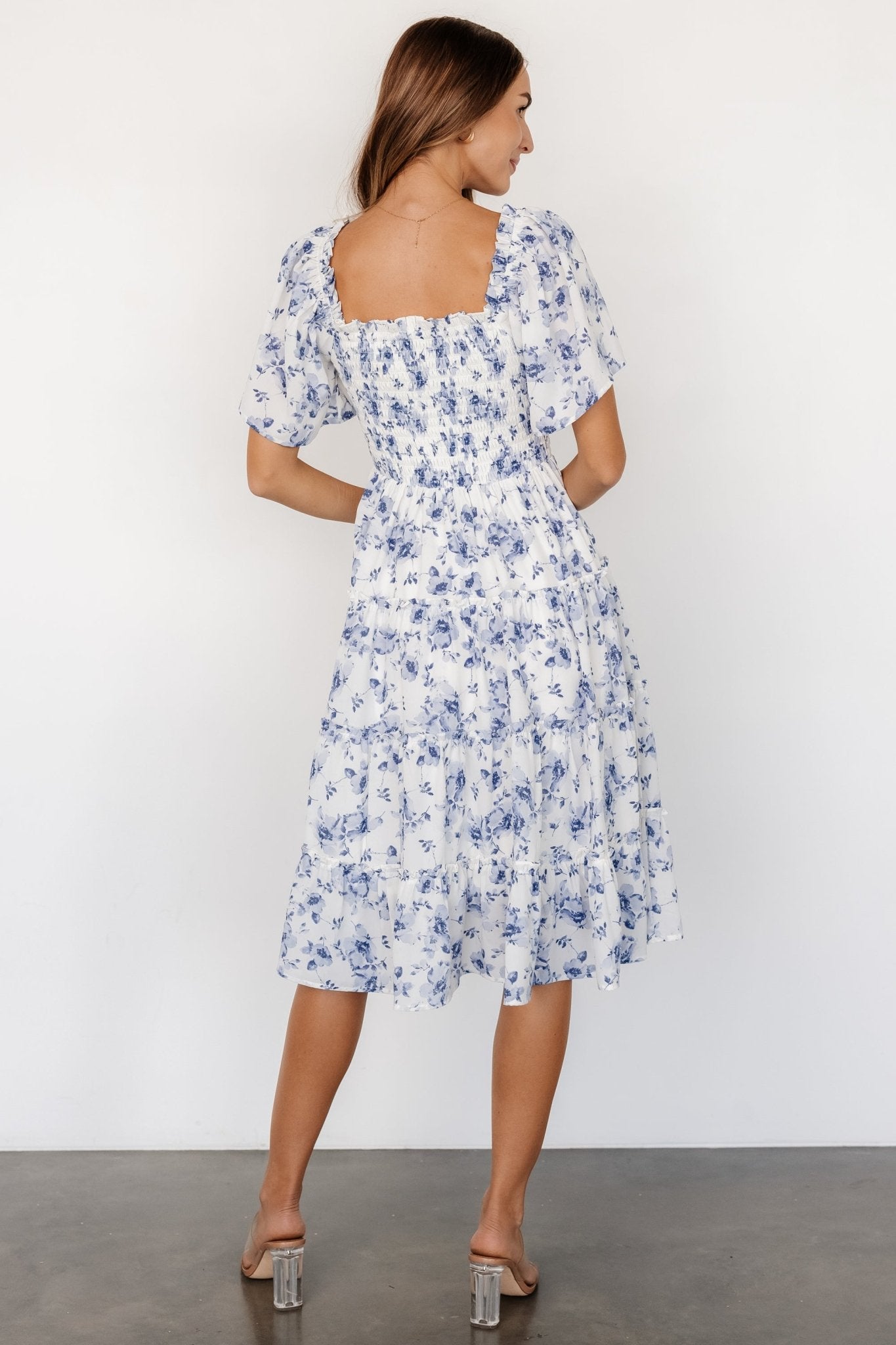 Lilla Tiered Midi Dress | Off-White + Blue Floral Cheapest Cheap Online