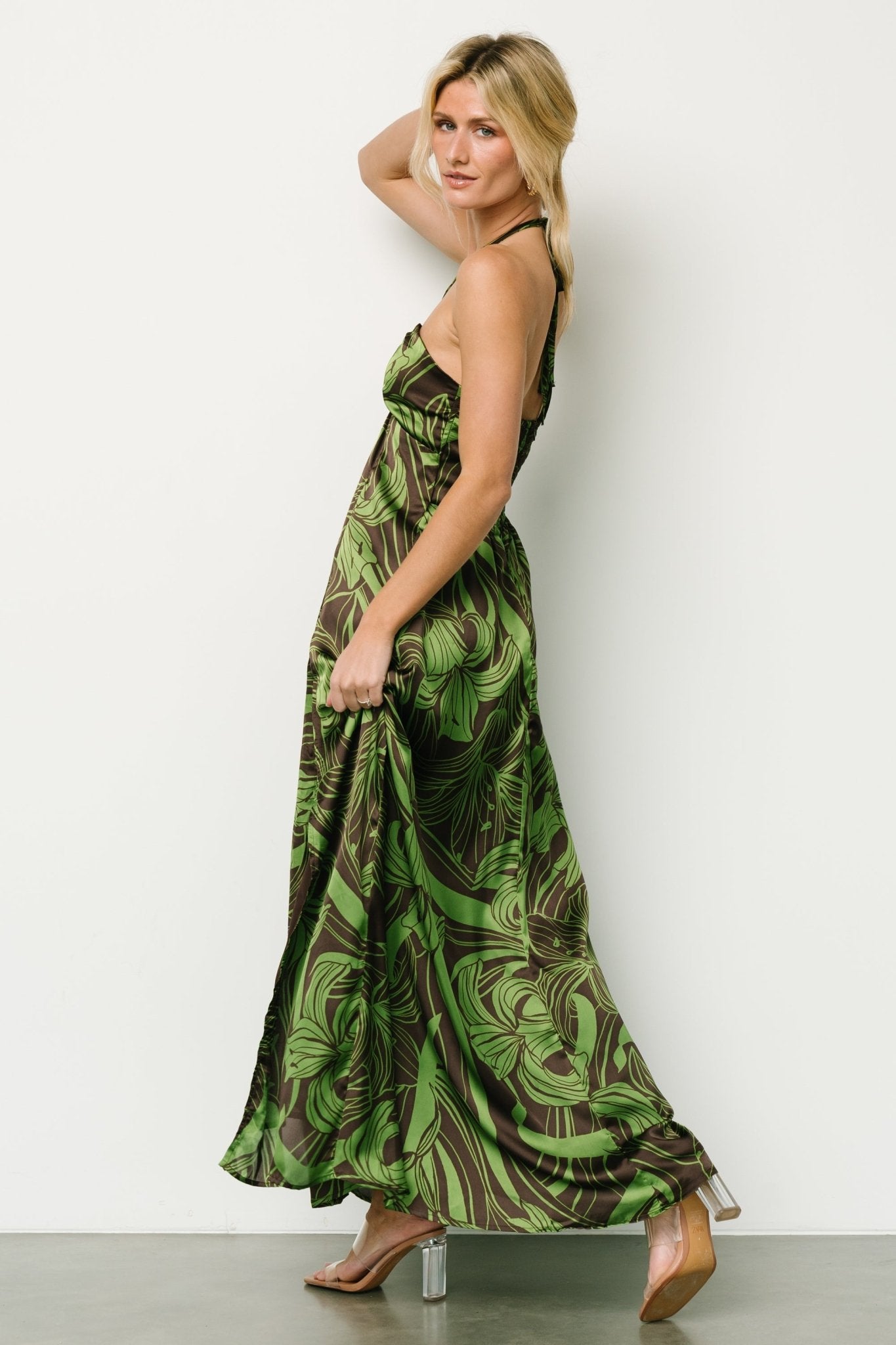 Norah Halter Dress | Brown + Green Print Discount Newest