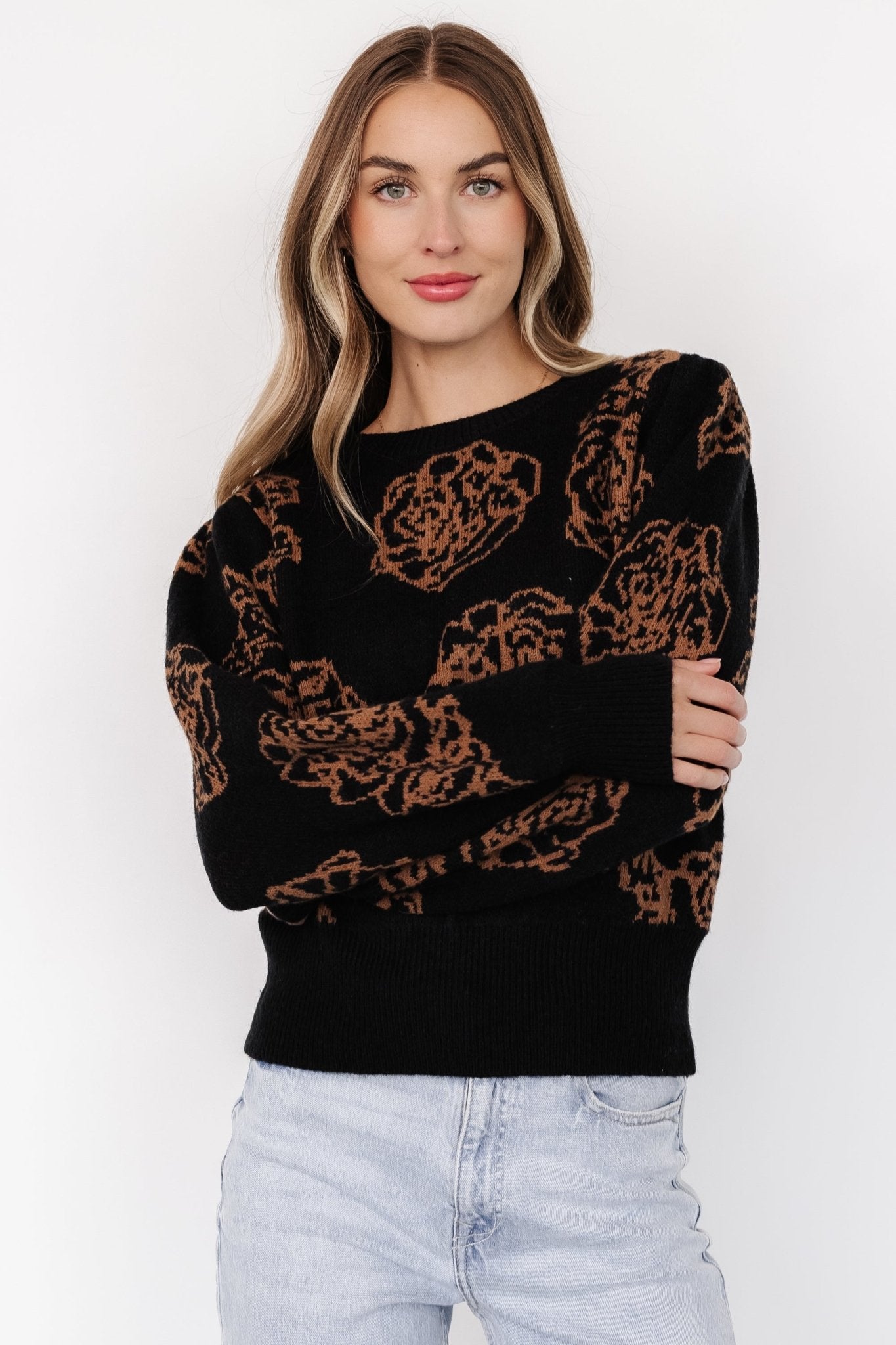 Blake Floral Sweater | Black + Camel Cheapest Cheap Online