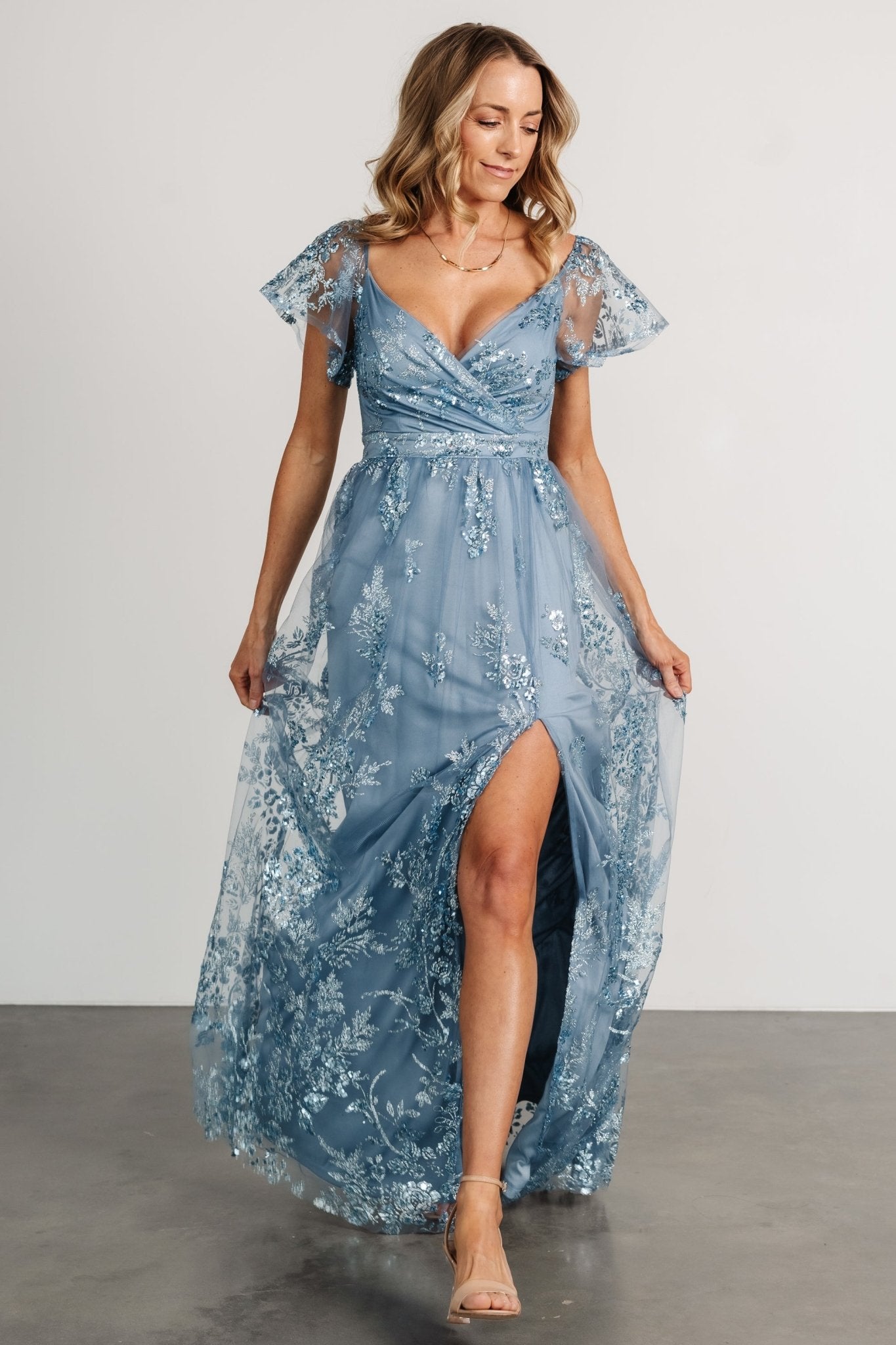 Corinne Shimmer Maxi Gown | Slate Blue 100% Guaranteed