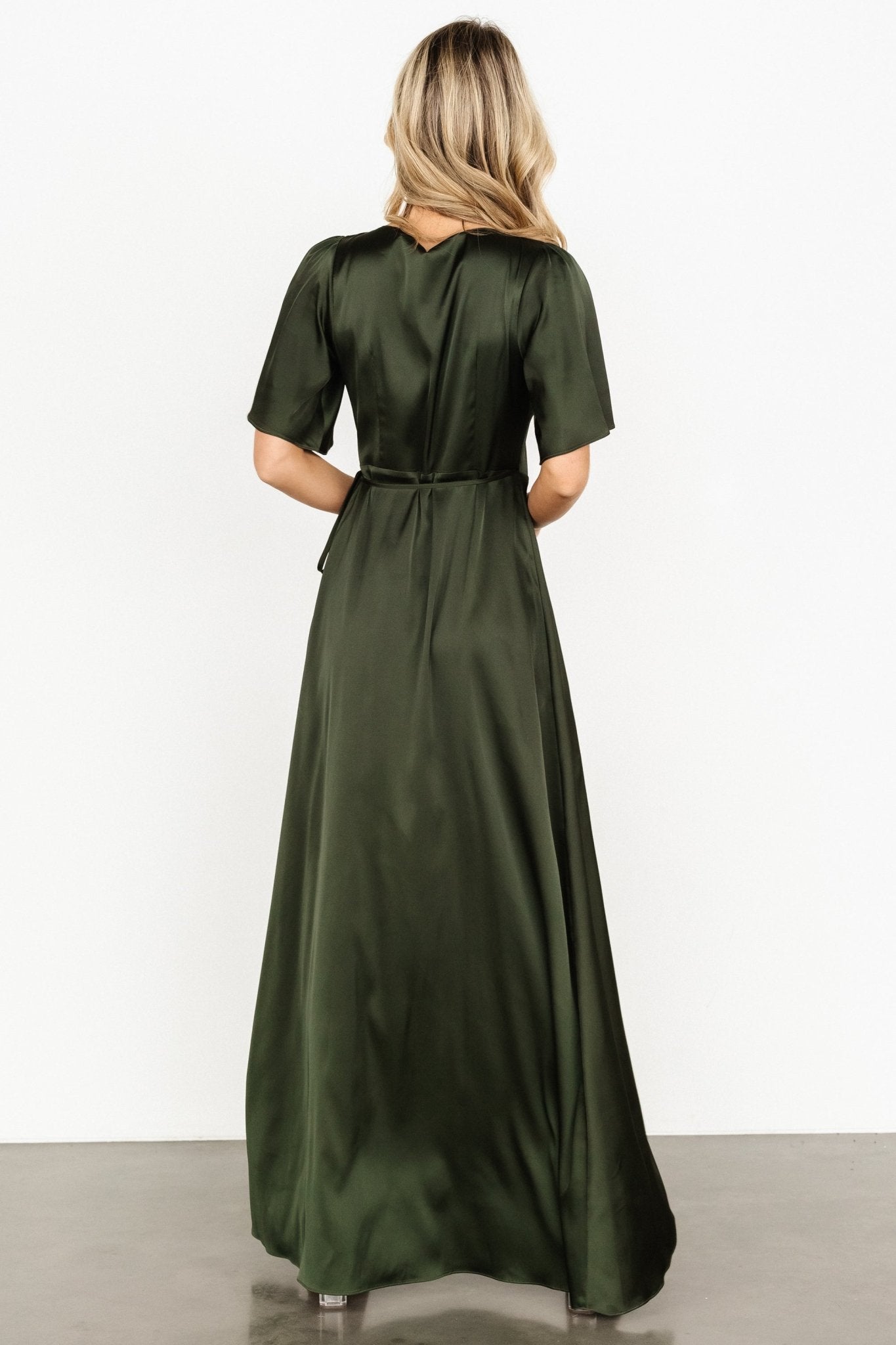 Vara Satin Maxi Wrap Dress | Dark Olive Sale Hot Sale