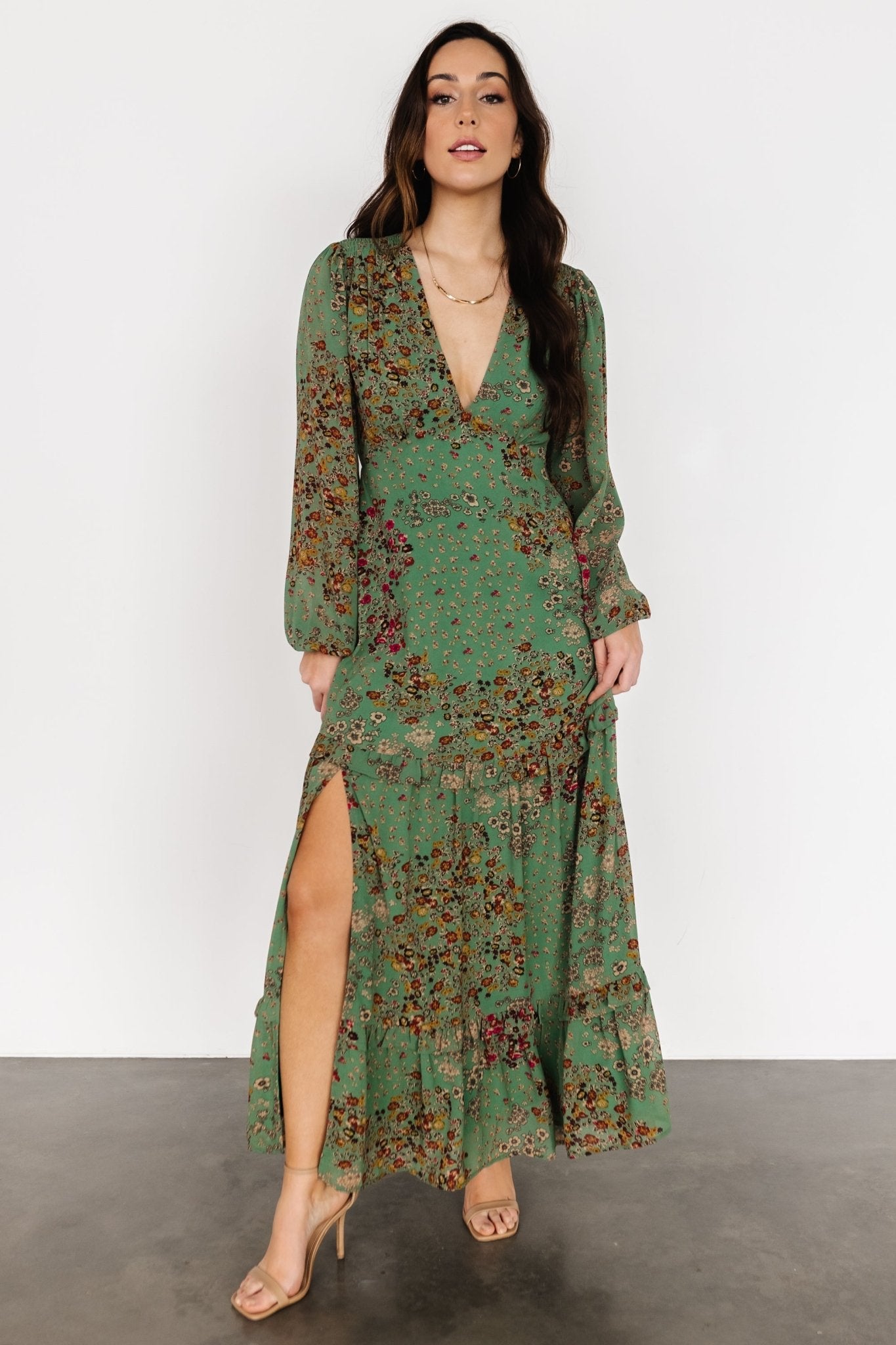 Bowman Deep V Maxi Dress | Green Multi 2025 New For Sale