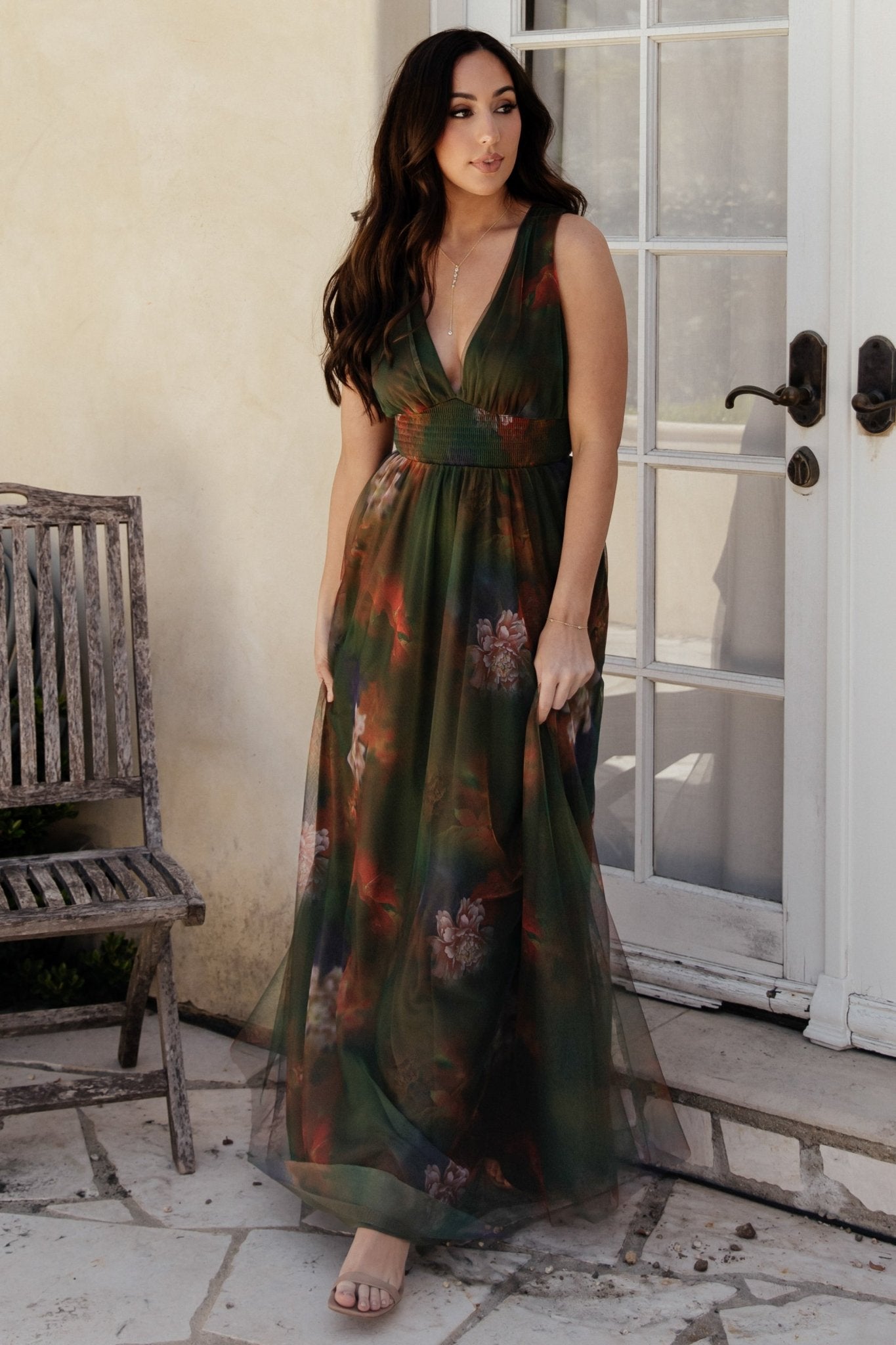 Kamila Tulle Maxi Dress | Olive Multi Floral Newest For Sale