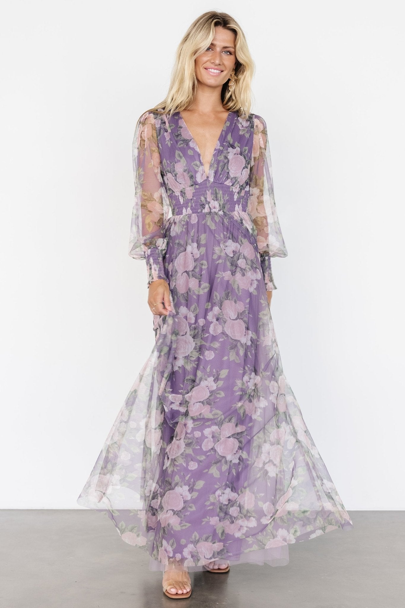 Layla Tulle Maxi Dress | Lavender + Blush Floral Discounts