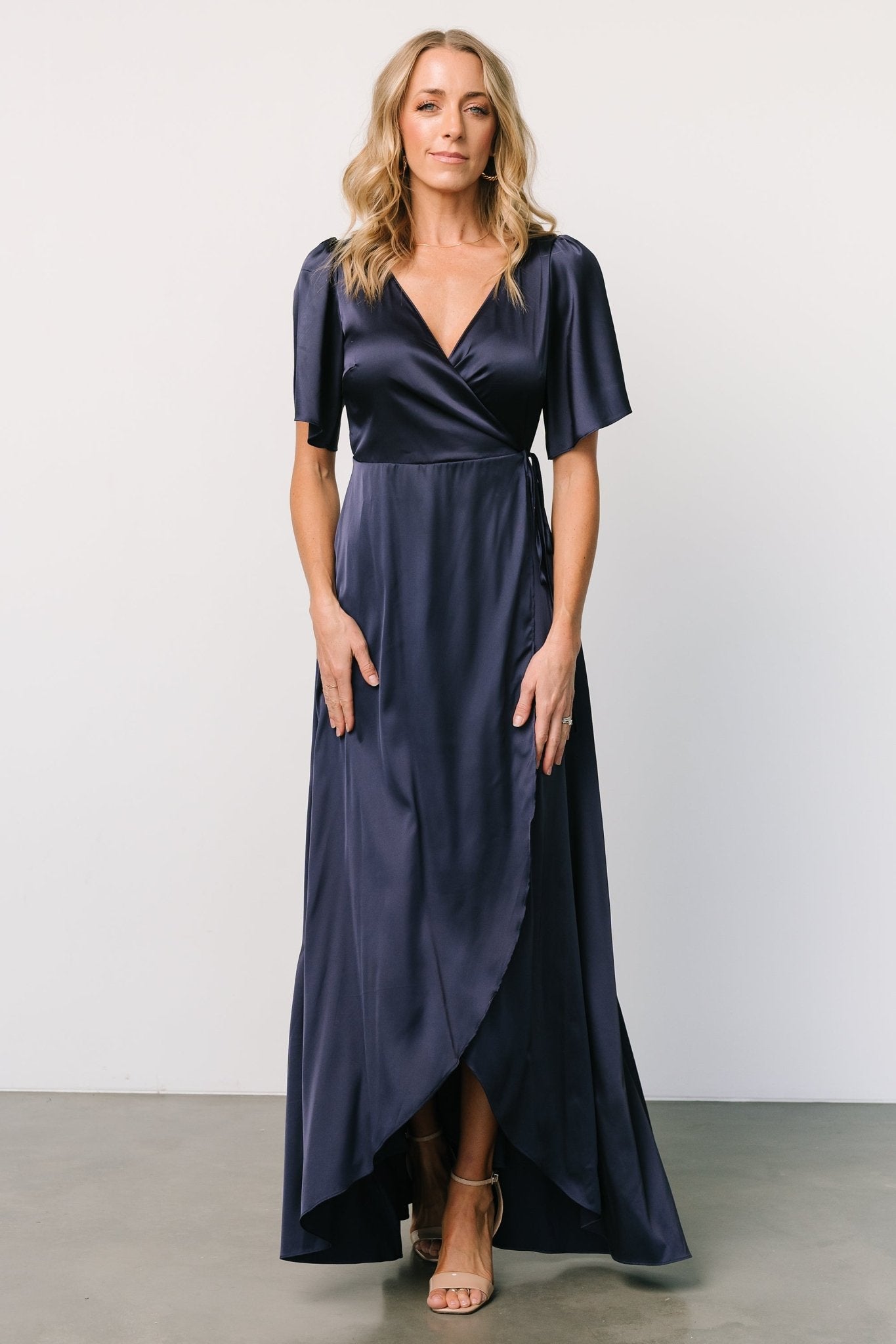 Vara Satin Maxi Wrap Dress | Navy Sale Reliable