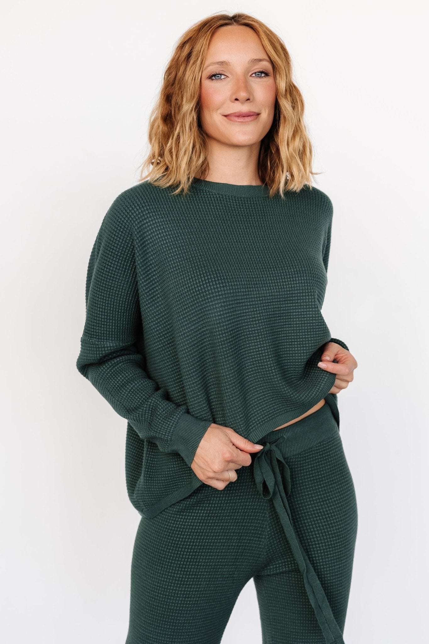 Owen Waffle Sweater Top | Green Discount