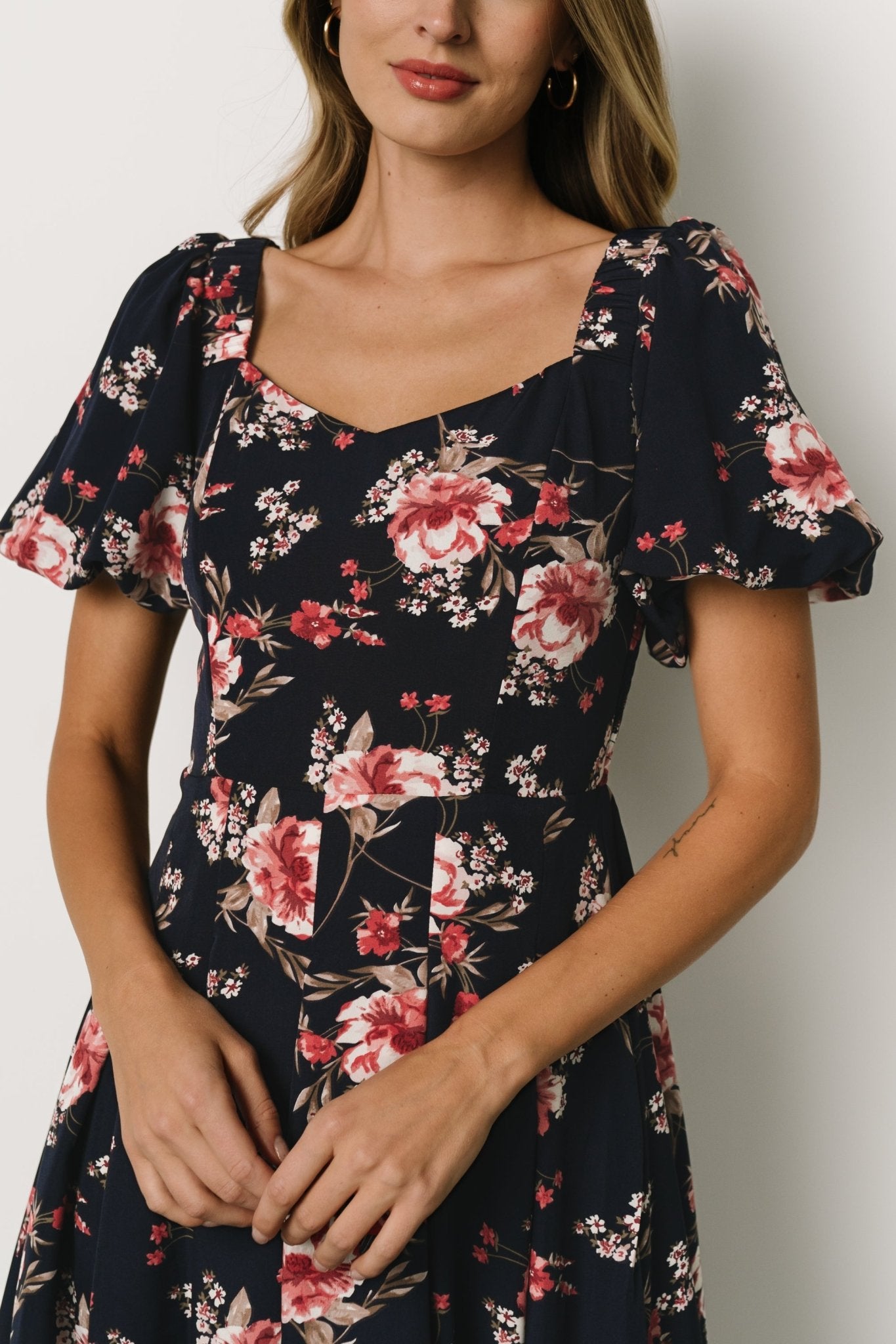 Greta Pleated Maxi Dress | Navy + Pink Floral Sale Purchase