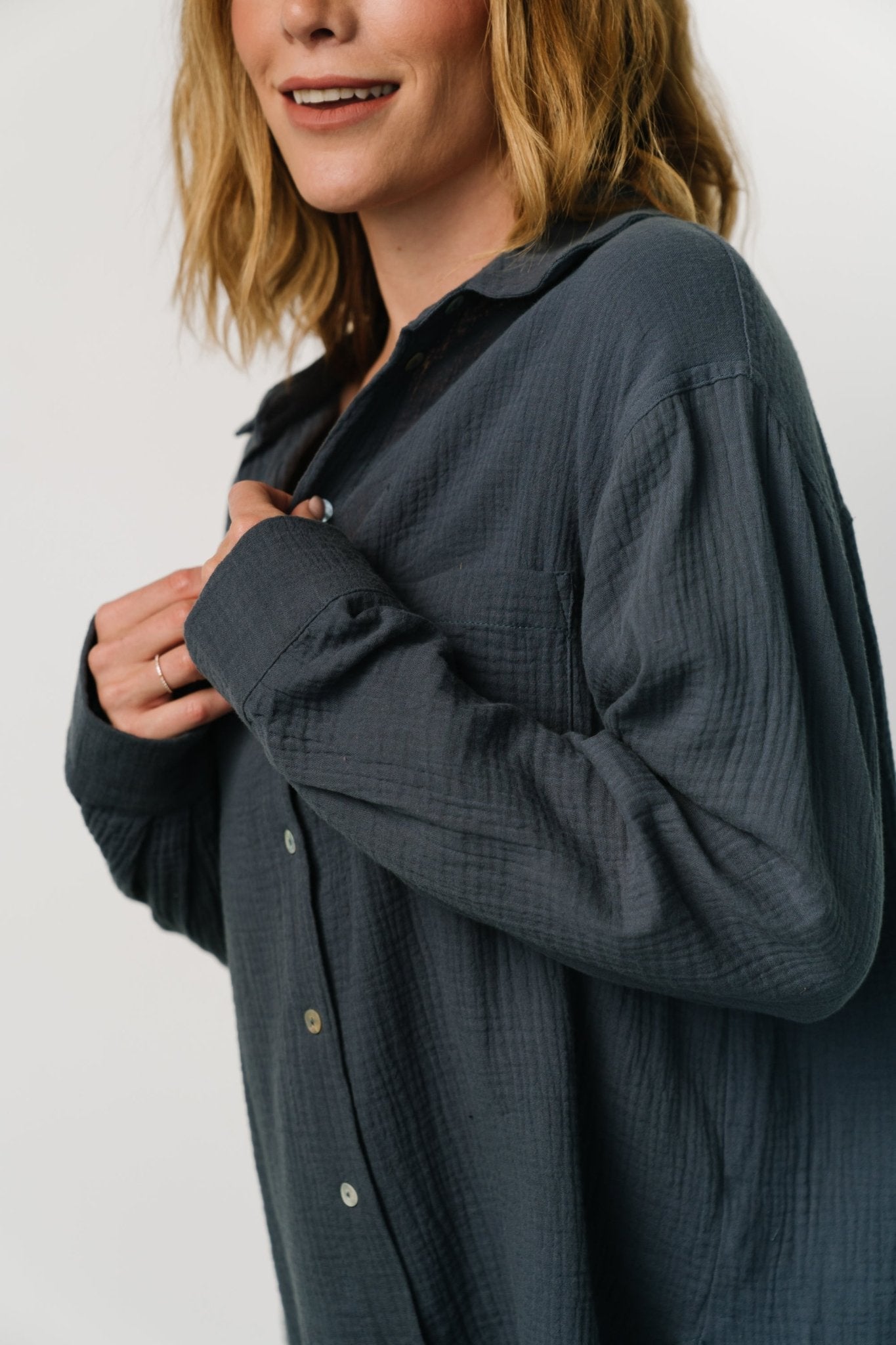 Hilde Oversized Button Top | Blue Online Online Cheap Pice