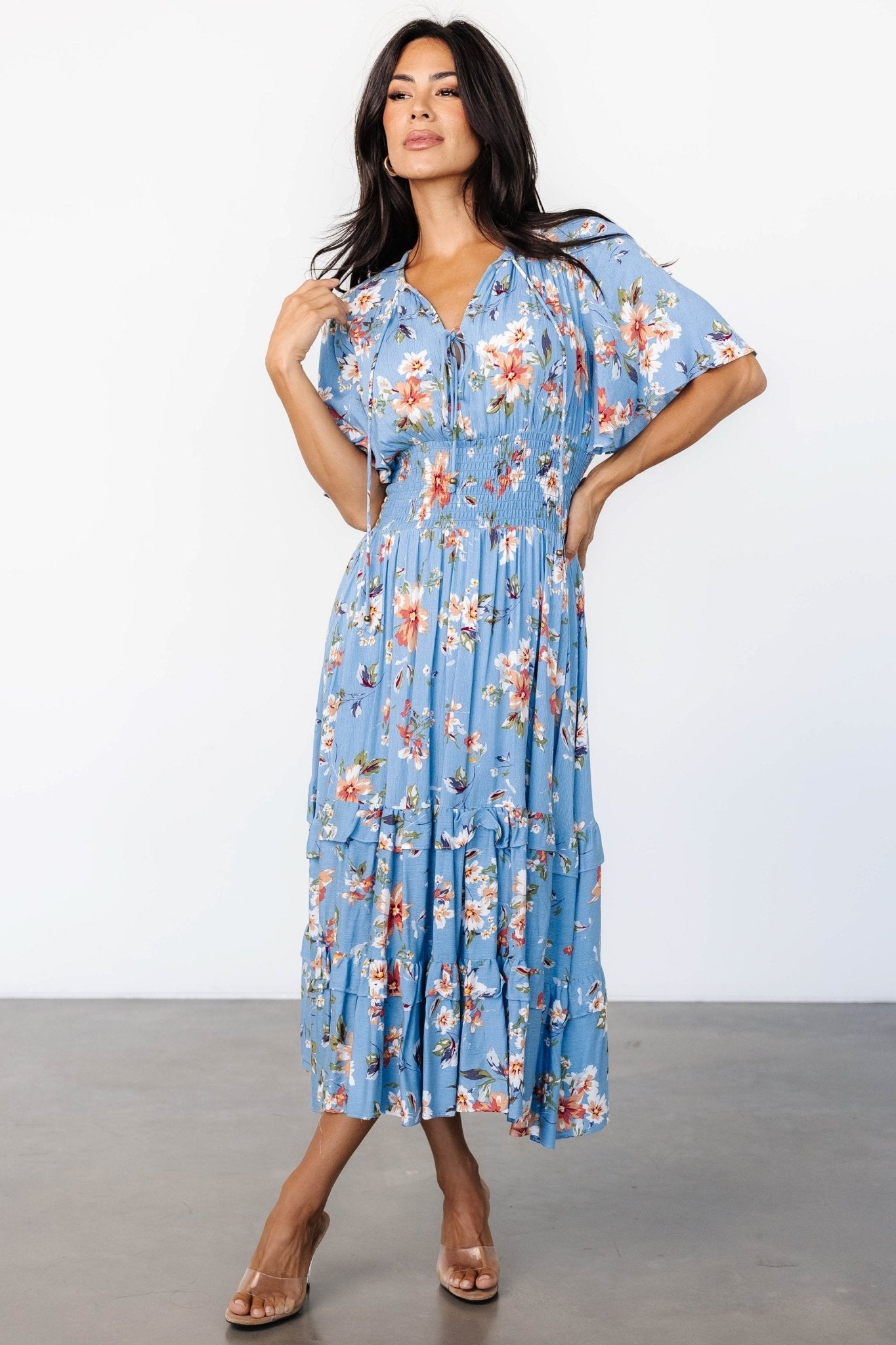 Spell Boho Midi Dress | Blue + Peach Floral Pictures Cheap Online