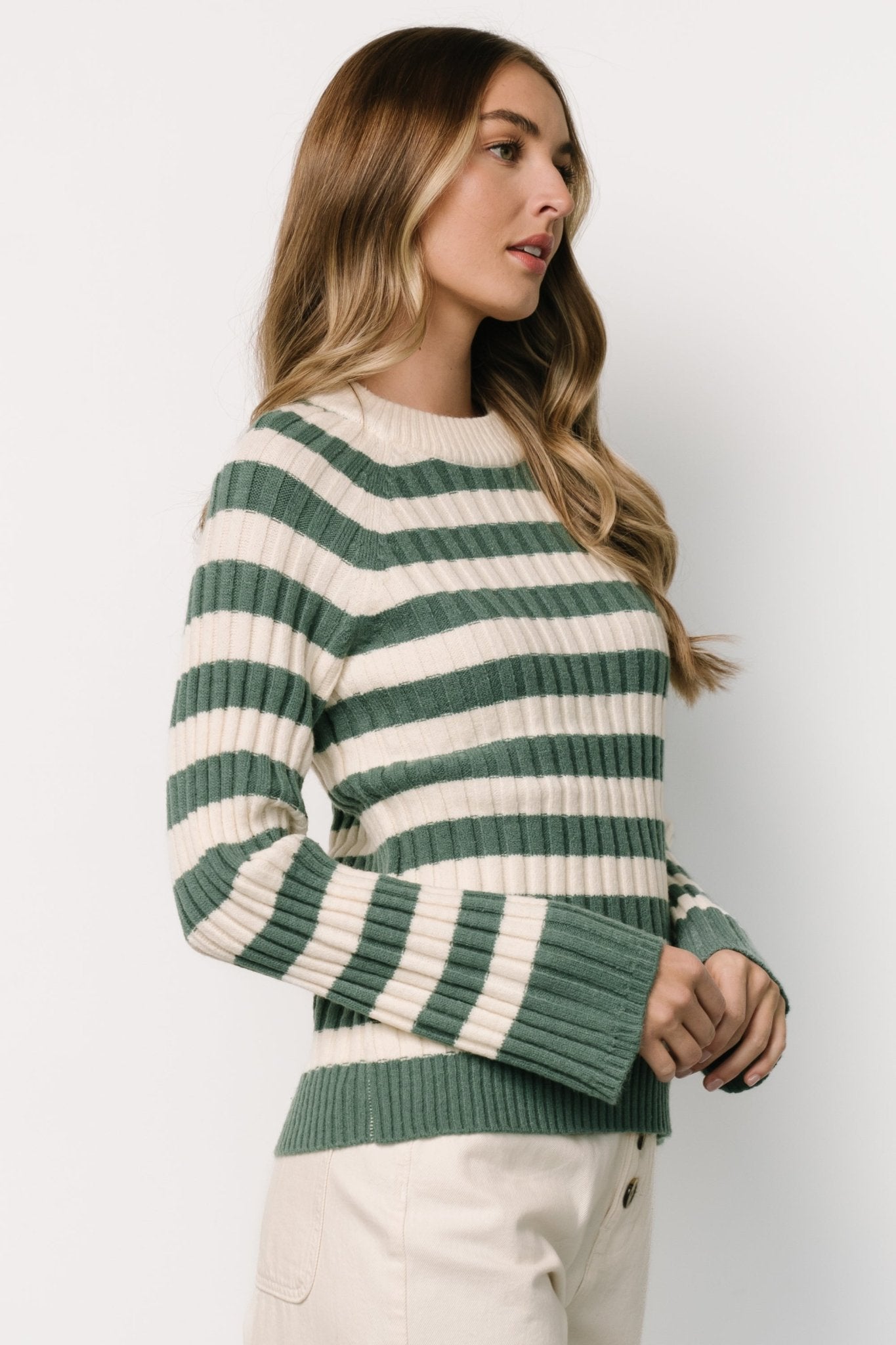 Carrie Striped Sweater | Teal + Ivory 2025 Unisex For Sale