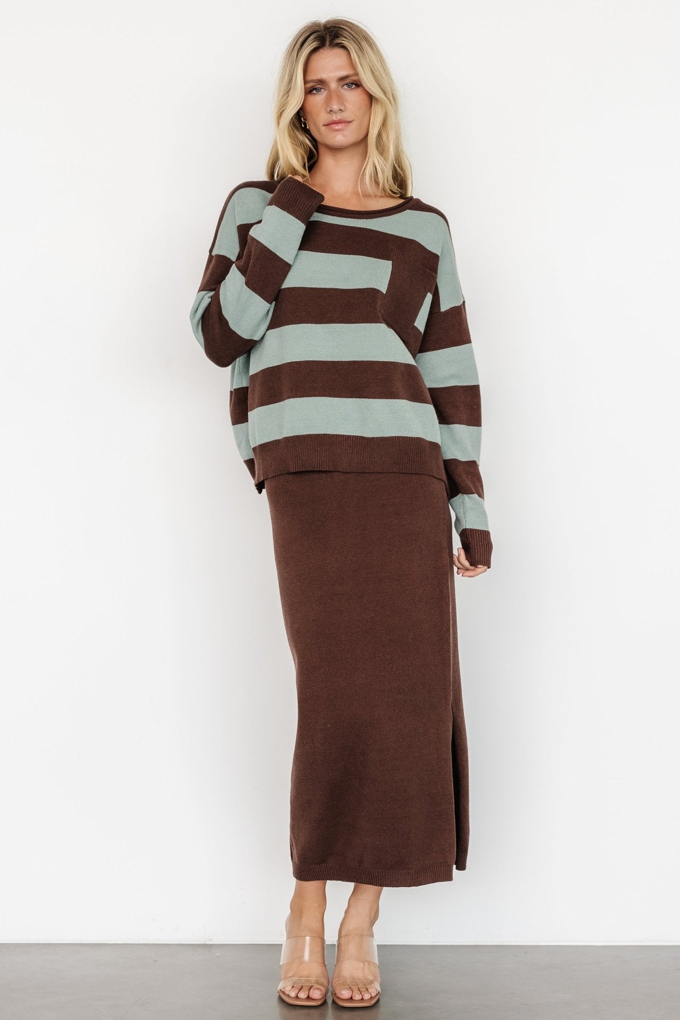 Carlotta Sweater + Skirt Set | Brown + Turquoise Cheap Sale Big Sale