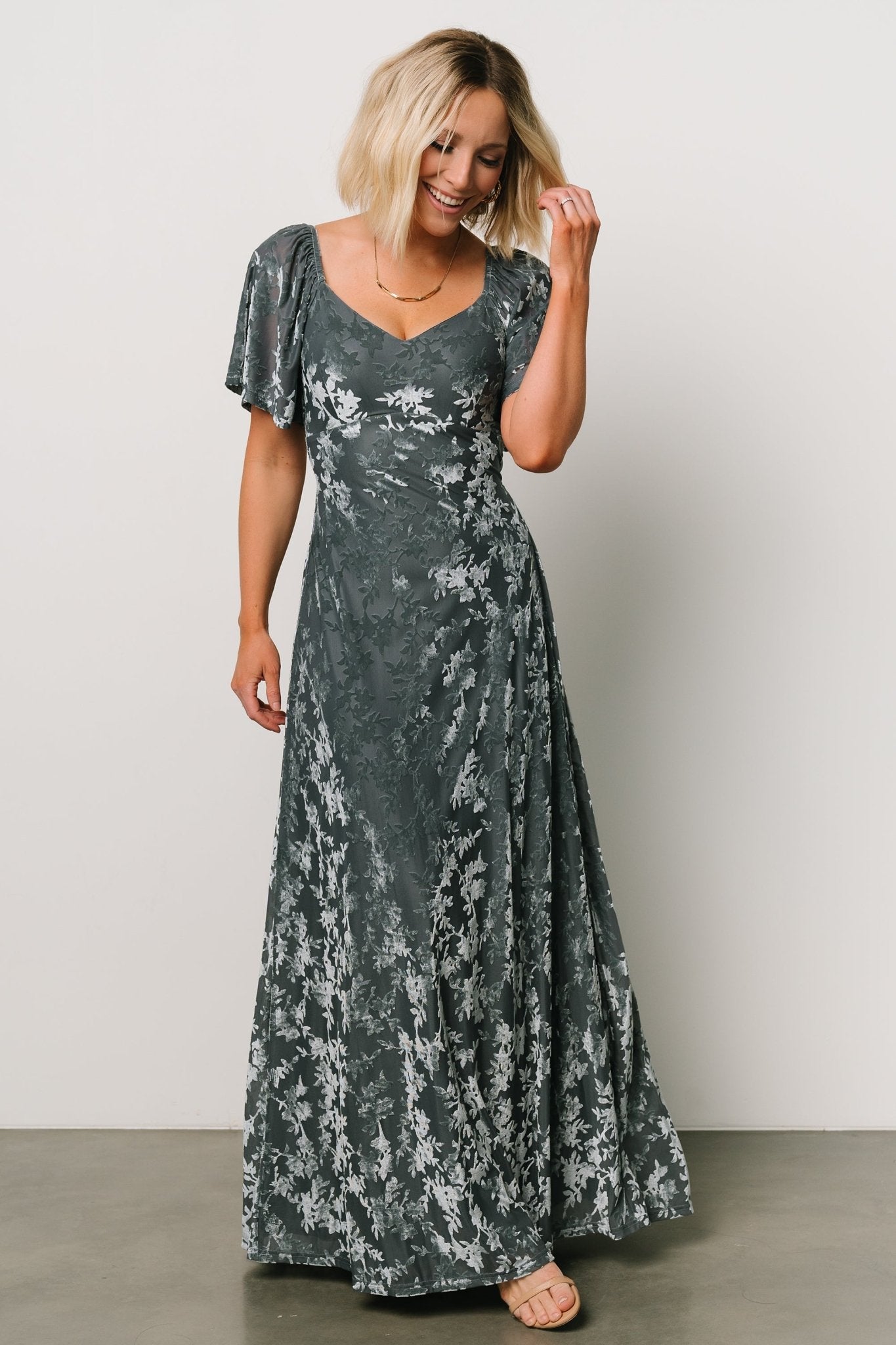 Everley Velvet Maxi Dress | Dusty Blue Clearance Clearance