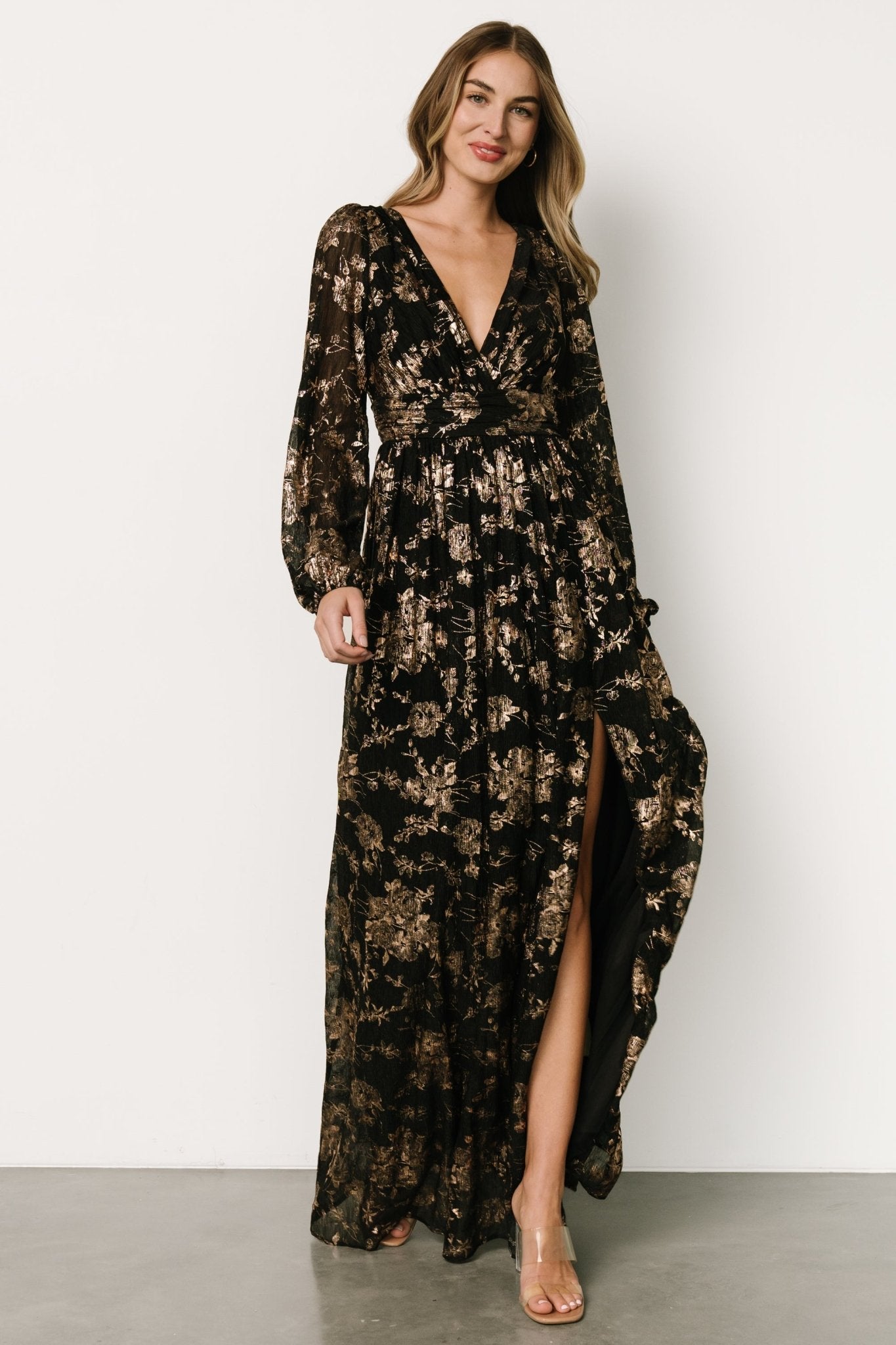 Charlene Maxi Dress | Black + Gold Clearance Manchester