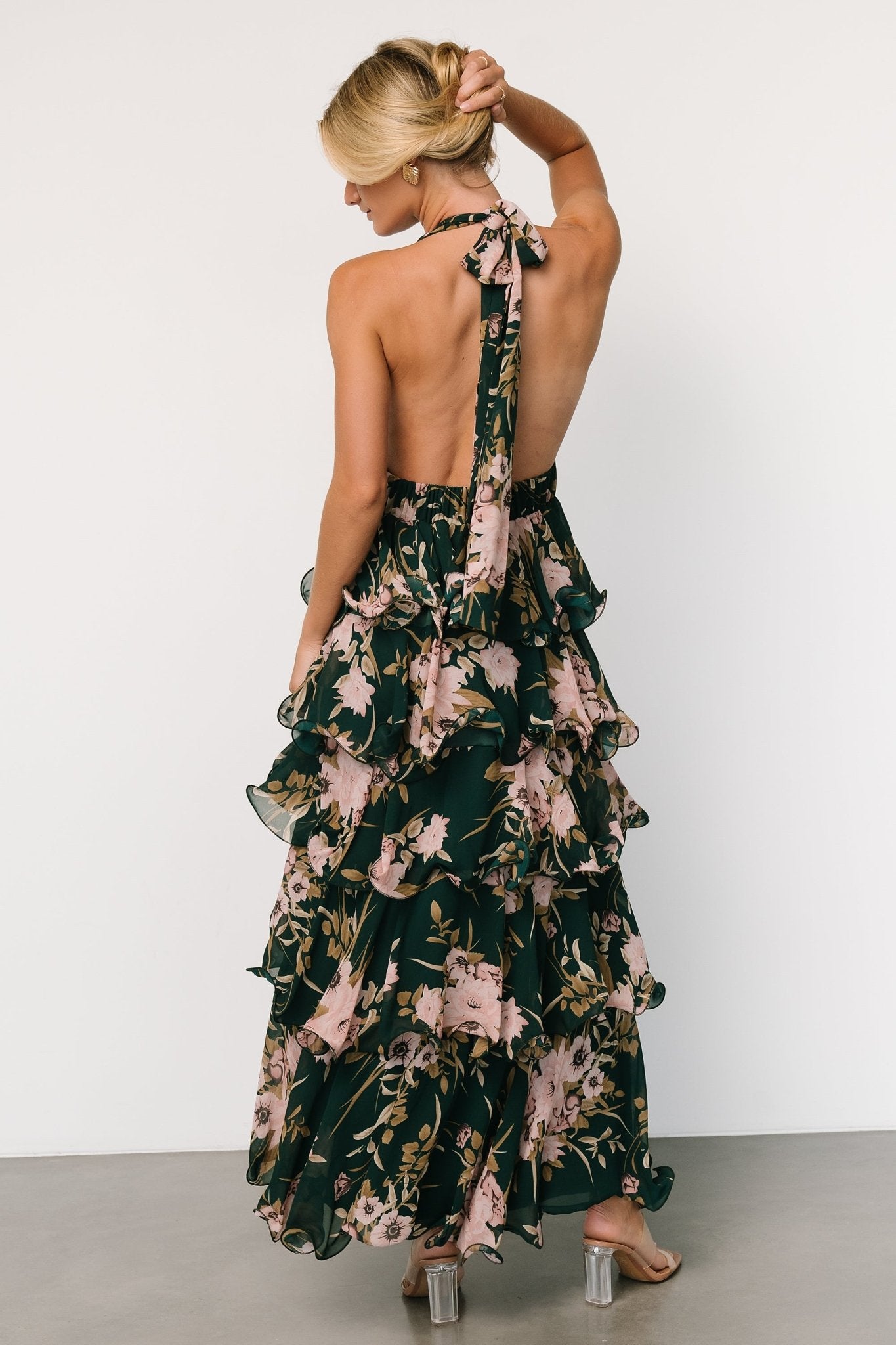 Jesslyn Open Back Tiered Maxi Dress | Green + Pink Eastbay Cheap Online