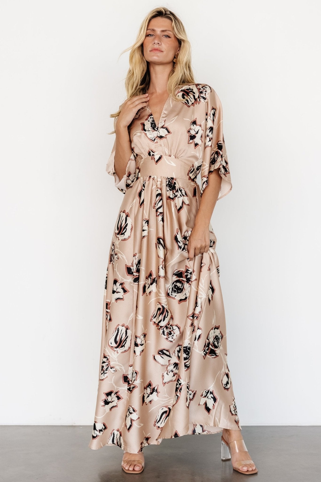 Romilly Satin Maxi Dress | Champagne Print Outlet 100% Authentic