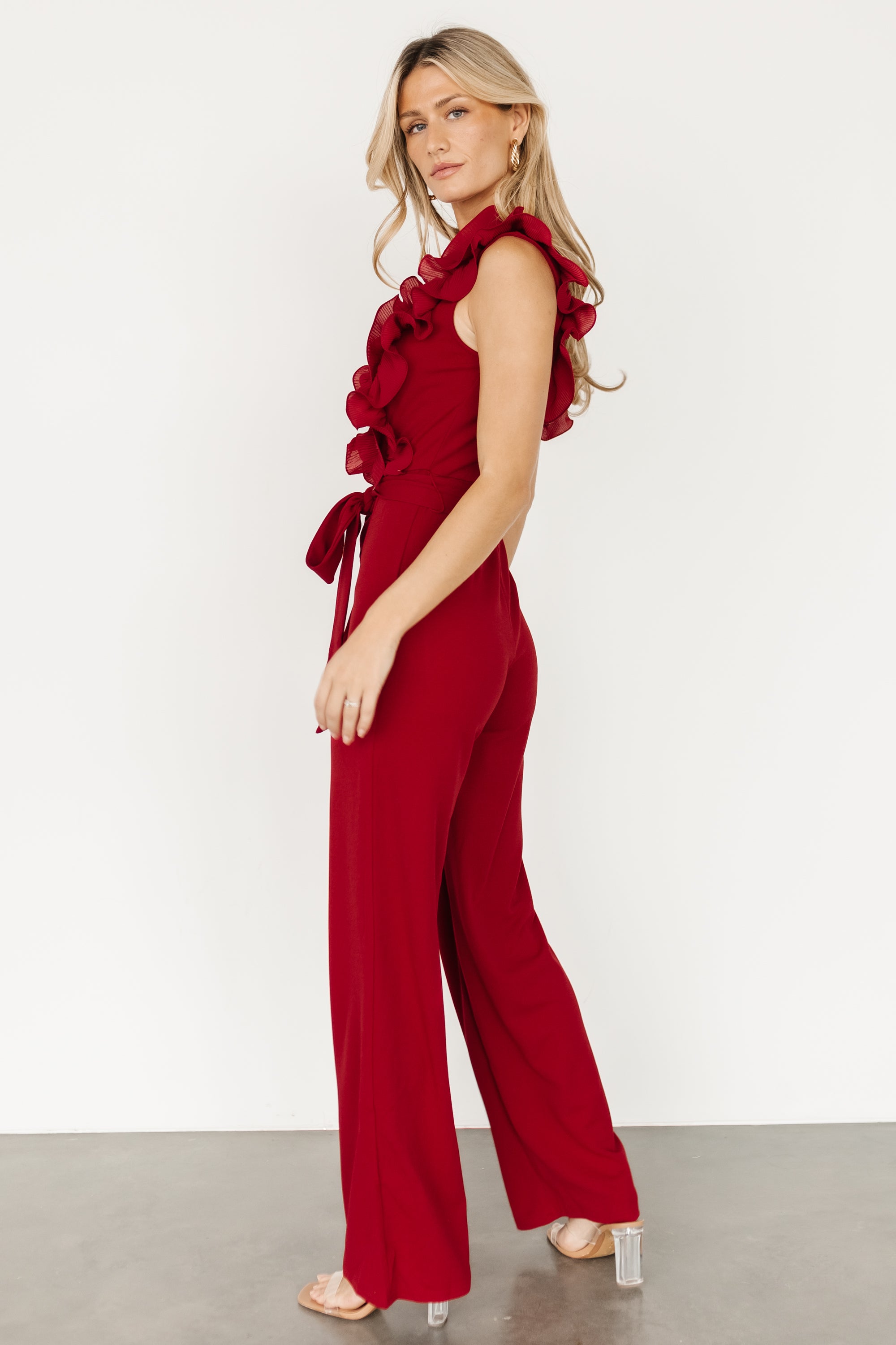 Tyra Ruffle Tank Jumpsuit | Burgundy Buy Cheap Browse