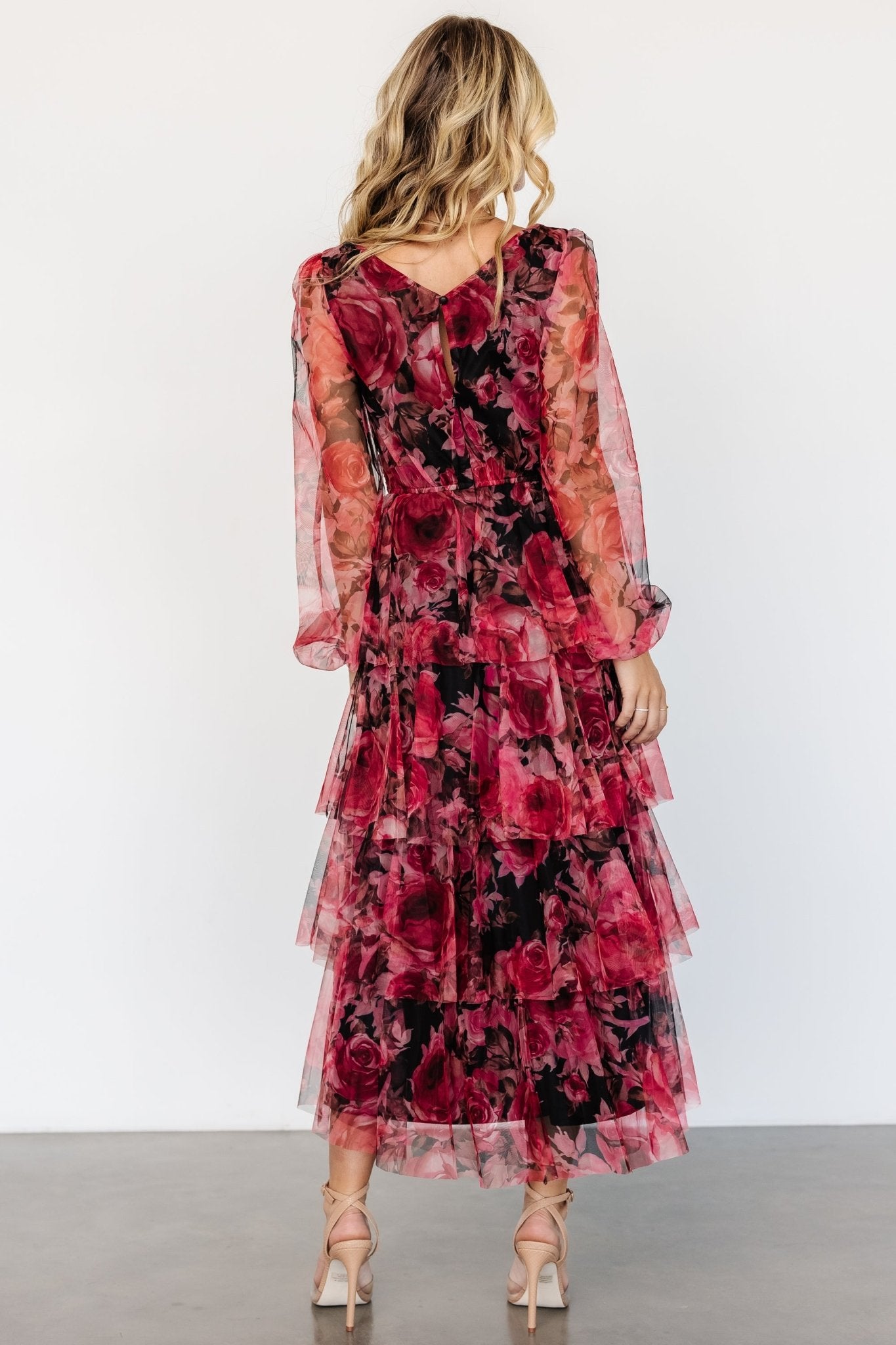 Carolina Tulle Tiered Maxi Dress | Red + Black Floral Sale Outlet