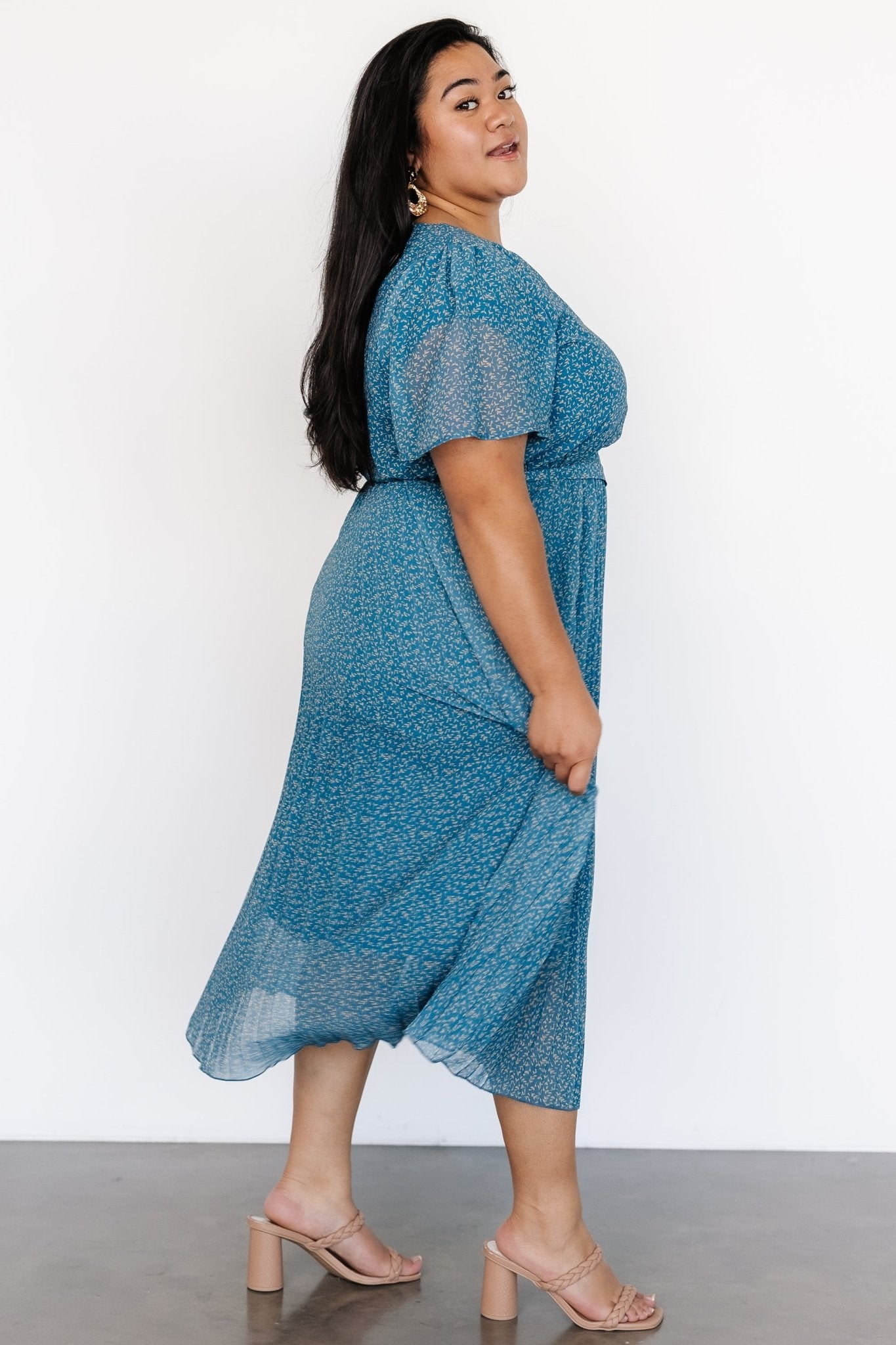 Prim Pleated Dress | Persian Blue Print Discount Best Pices