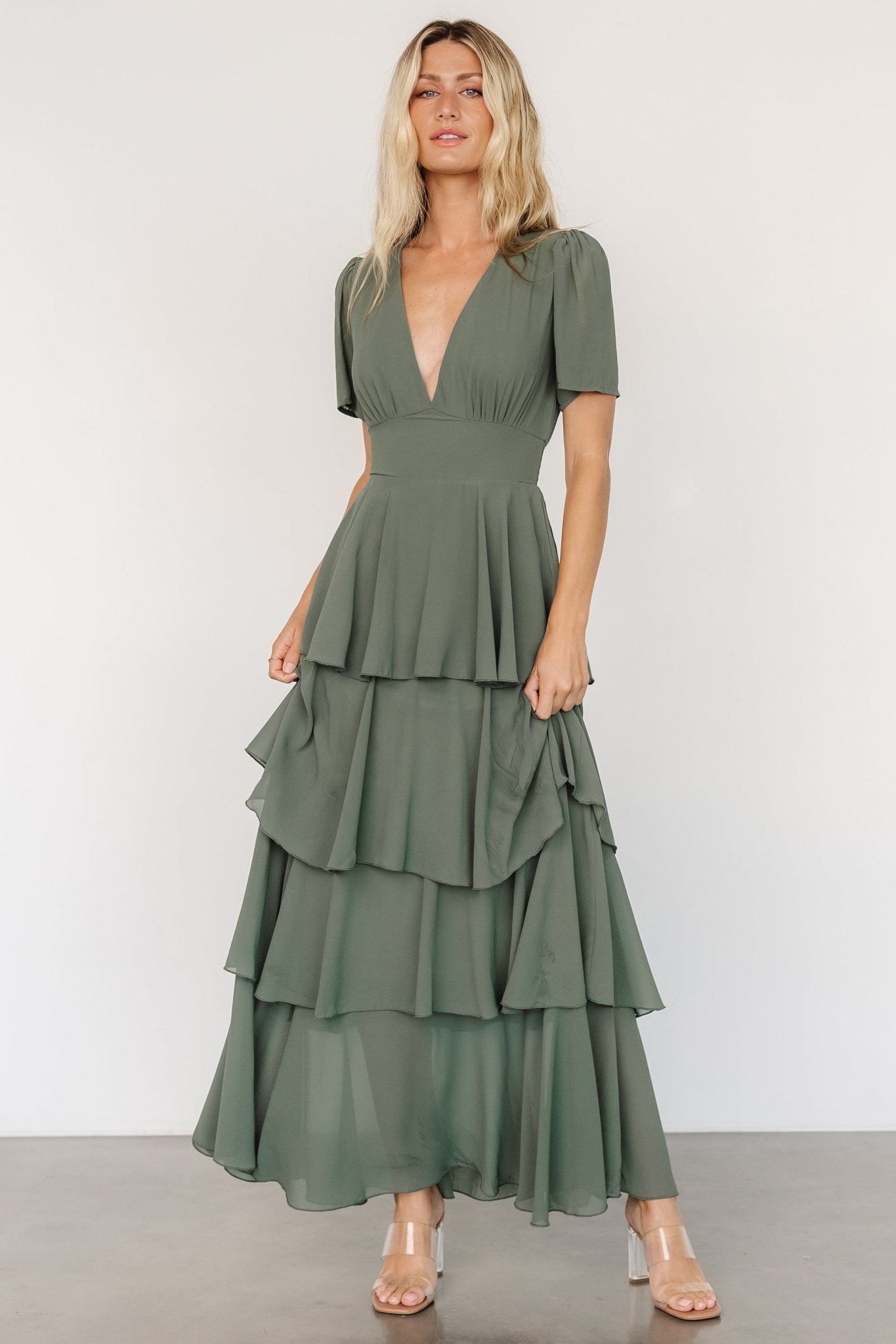 Montaigne Ruffle Maxi Dress | Dark Sage Deals