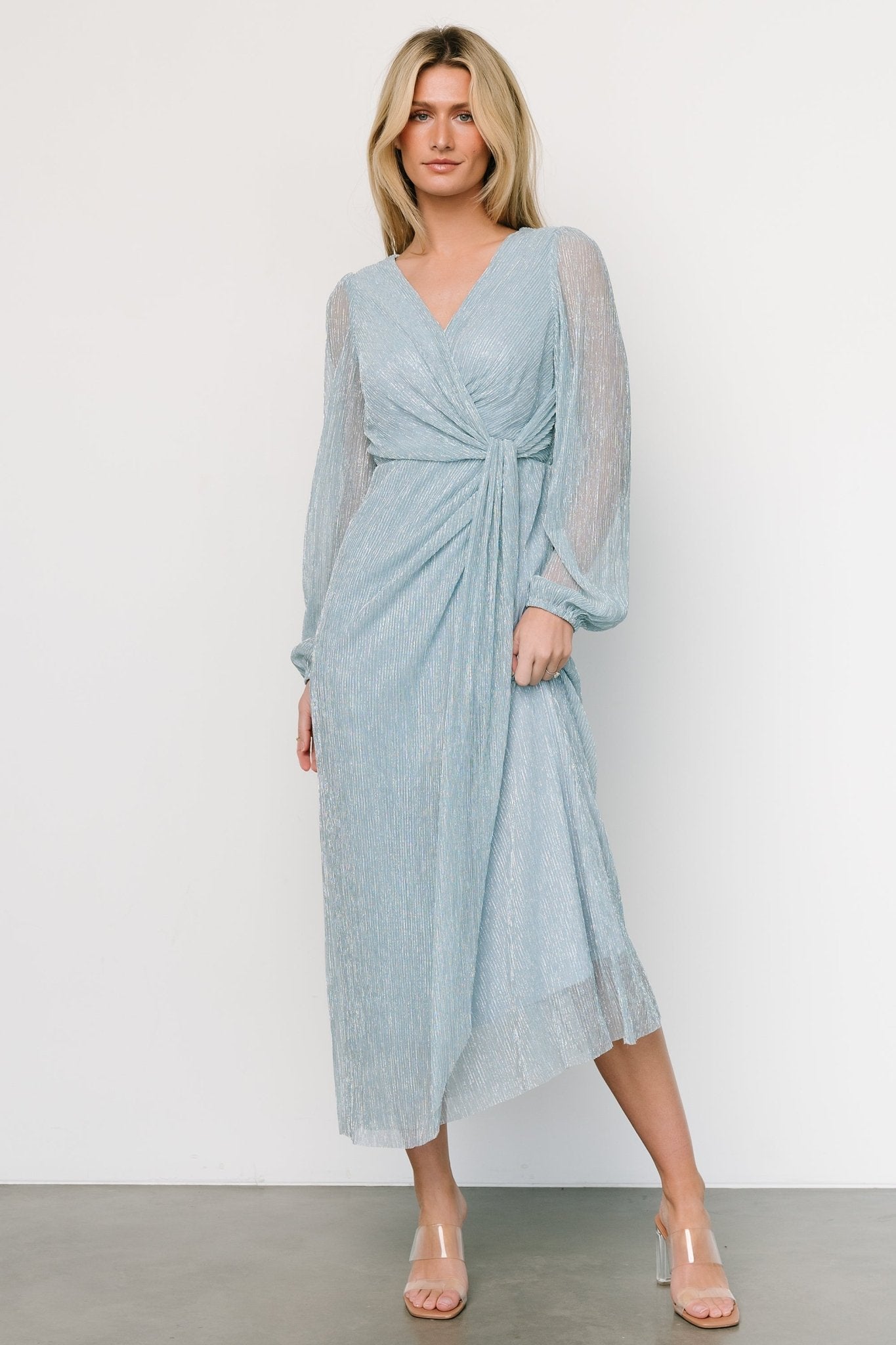 Devlyn Pleated Dress | Dusty Blue Shimmer Sale Finishline