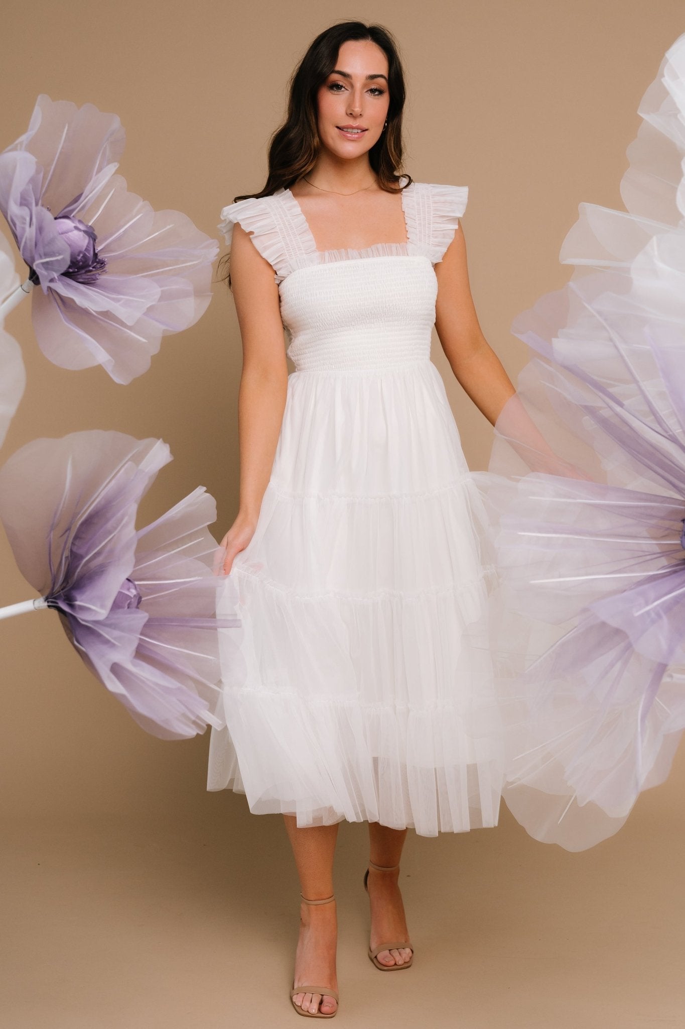 Emma Smocked Tulle Dress | Off White View