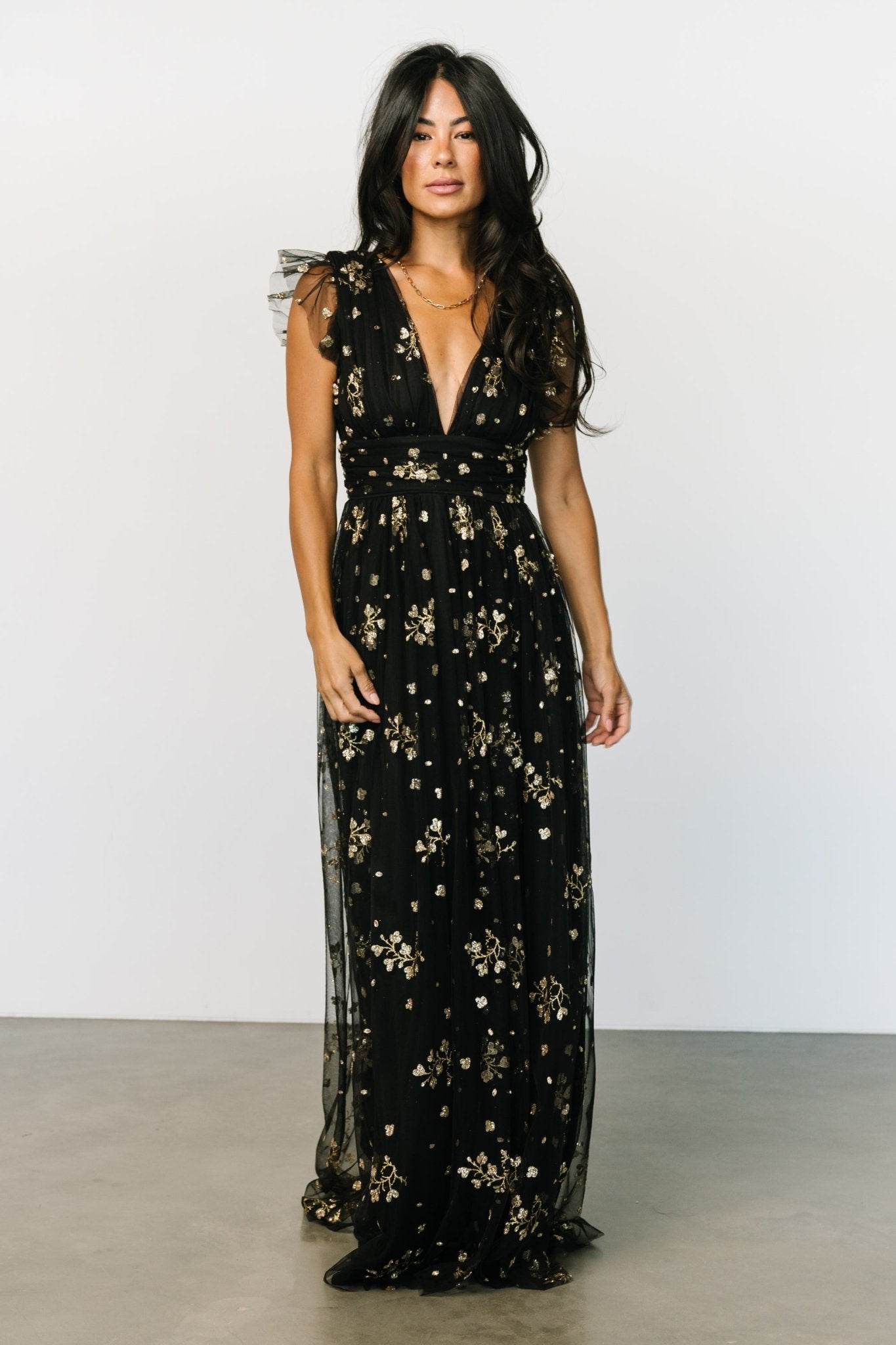 Natalia Floral Embellished Maxi Dress | Black + Gold Order Cheap Online