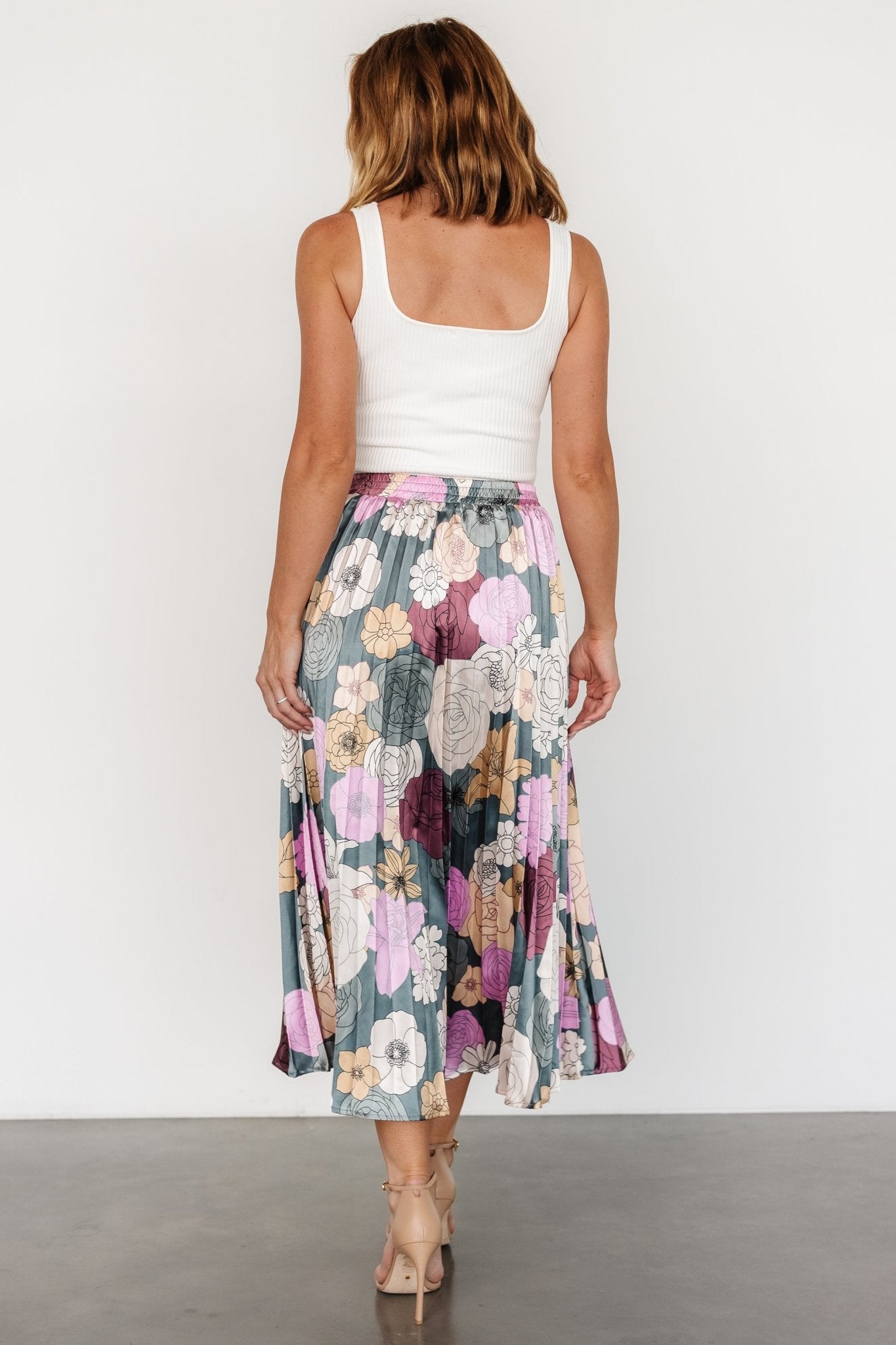 Cori Pleated Skirt | Vintage Teal Floral Outlet Best Seller