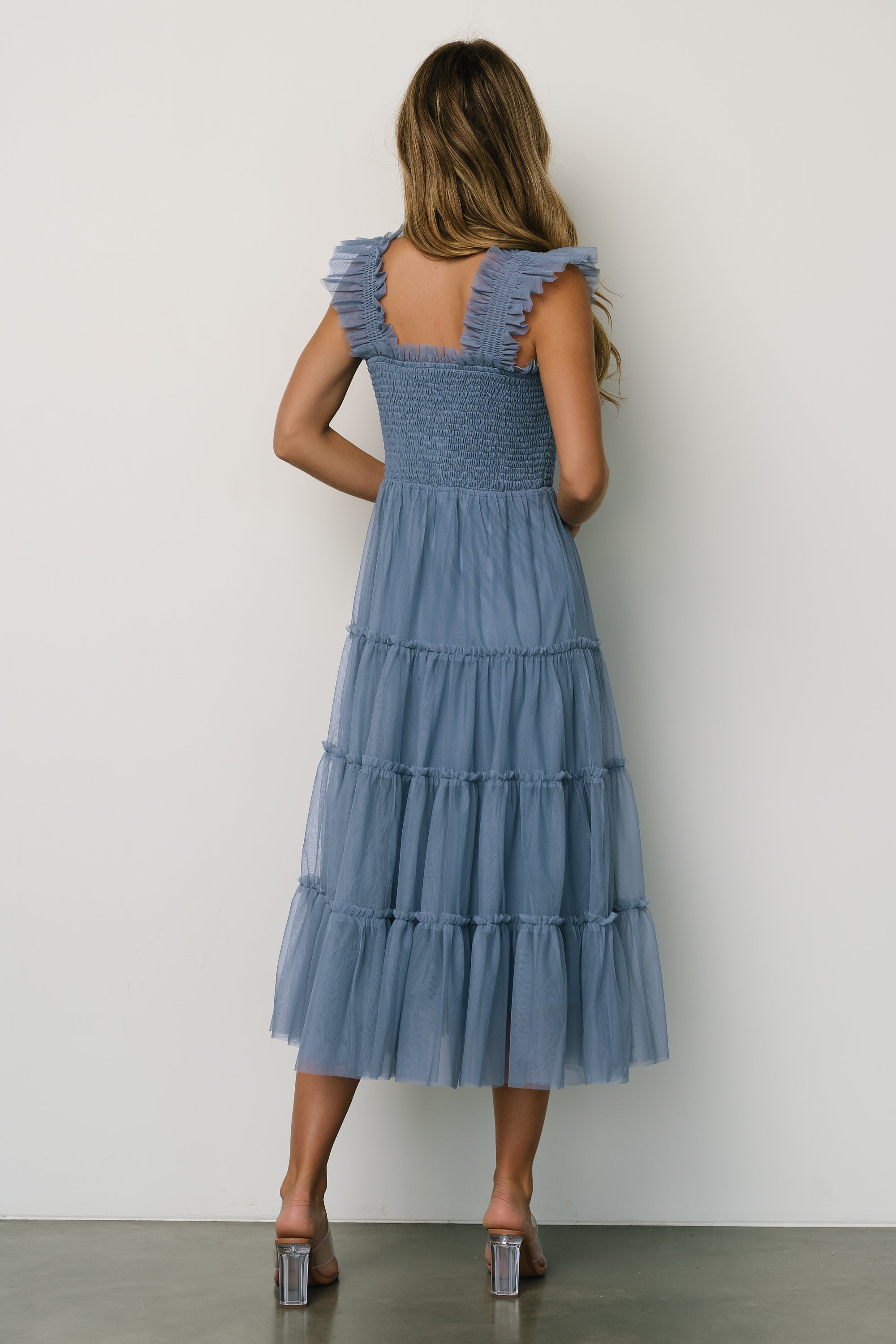 Emma Smocked Tulle Dress | Slate Blue Reliable Sale Online