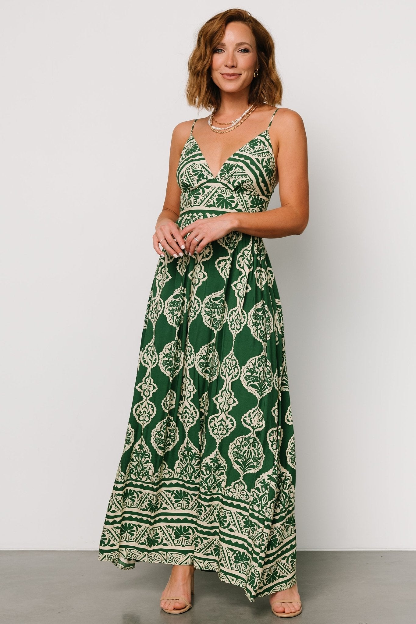 Davinah V Neck Maxi Dress | Green Print Buy Cheap 100% Guaranteed