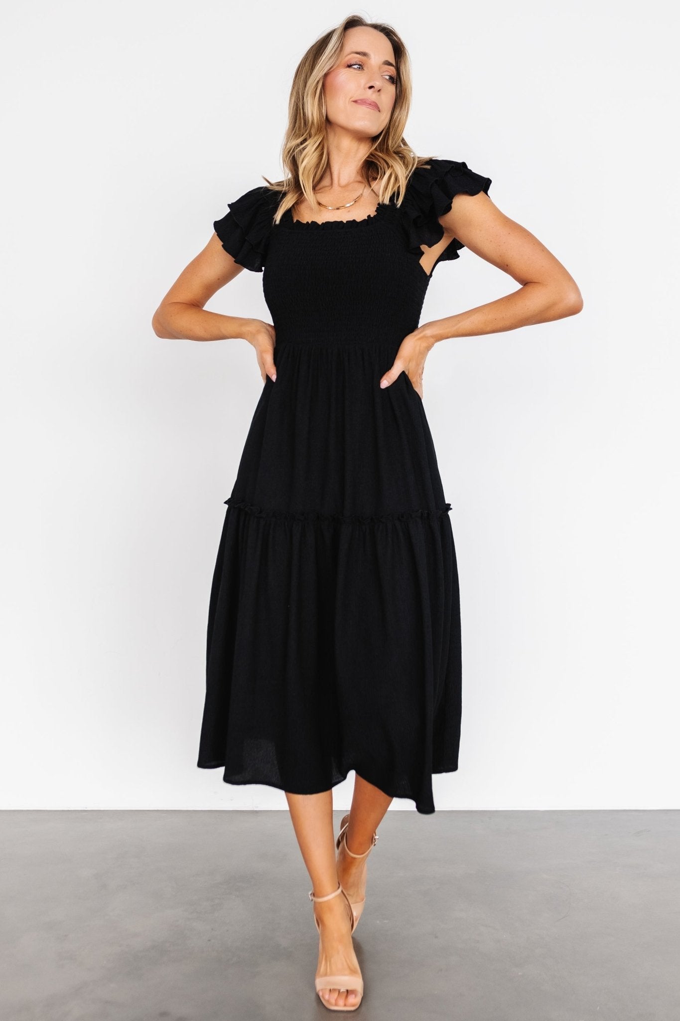 Jacie Smocked Midi Dress | Black Sale Fast Delivery