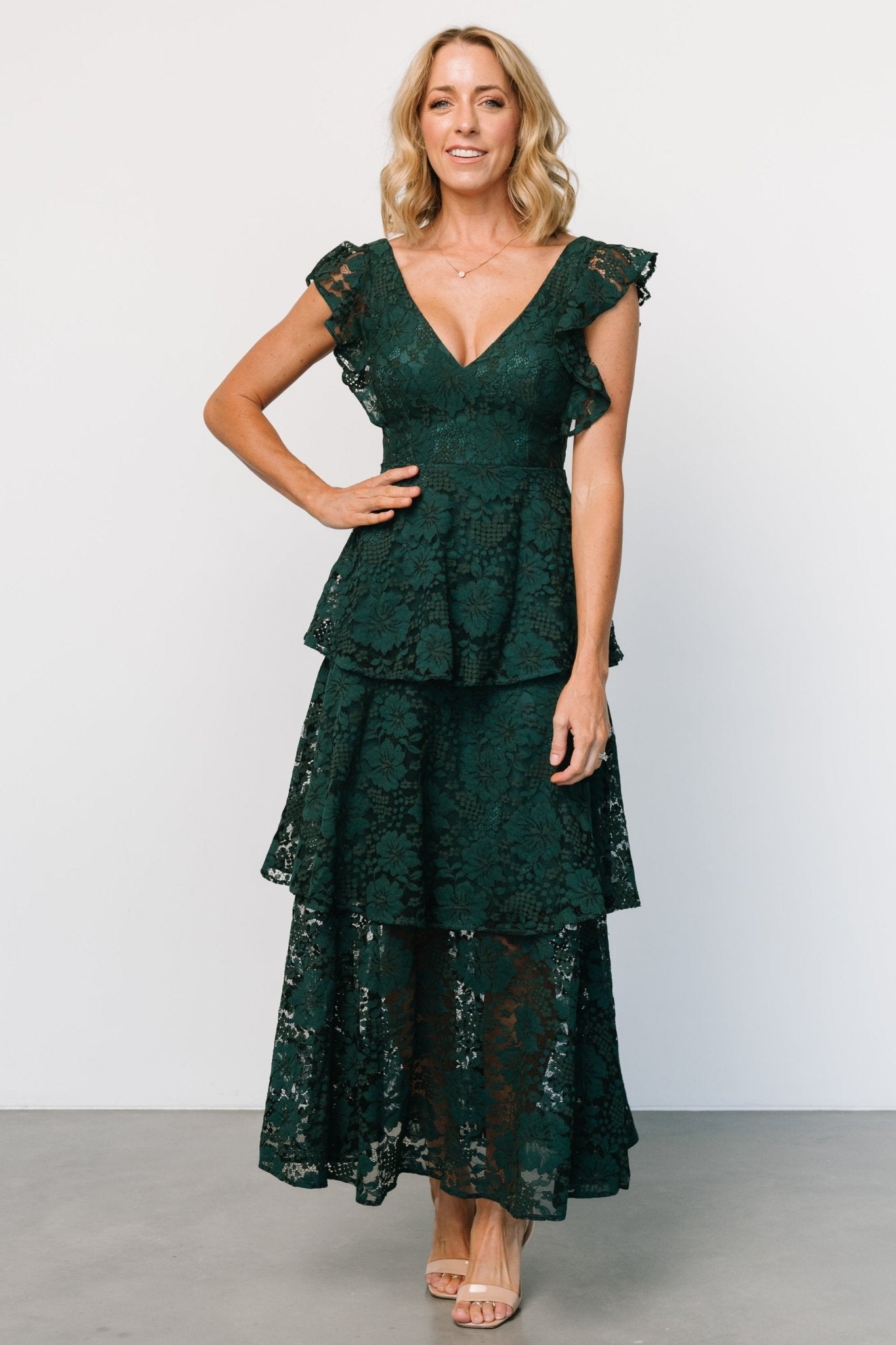 Margot Lace Tiered Maxi Dress | Deep Emerald From China Cheap Pice