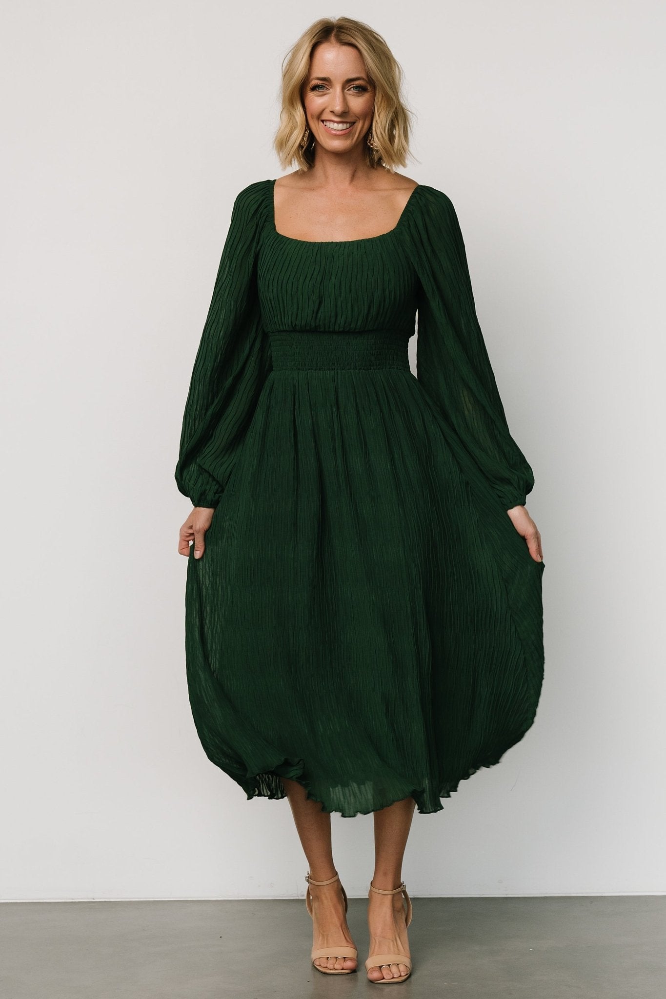 Dalton Pleated Midi Dress | Dark Green Shop For Cheap Pice