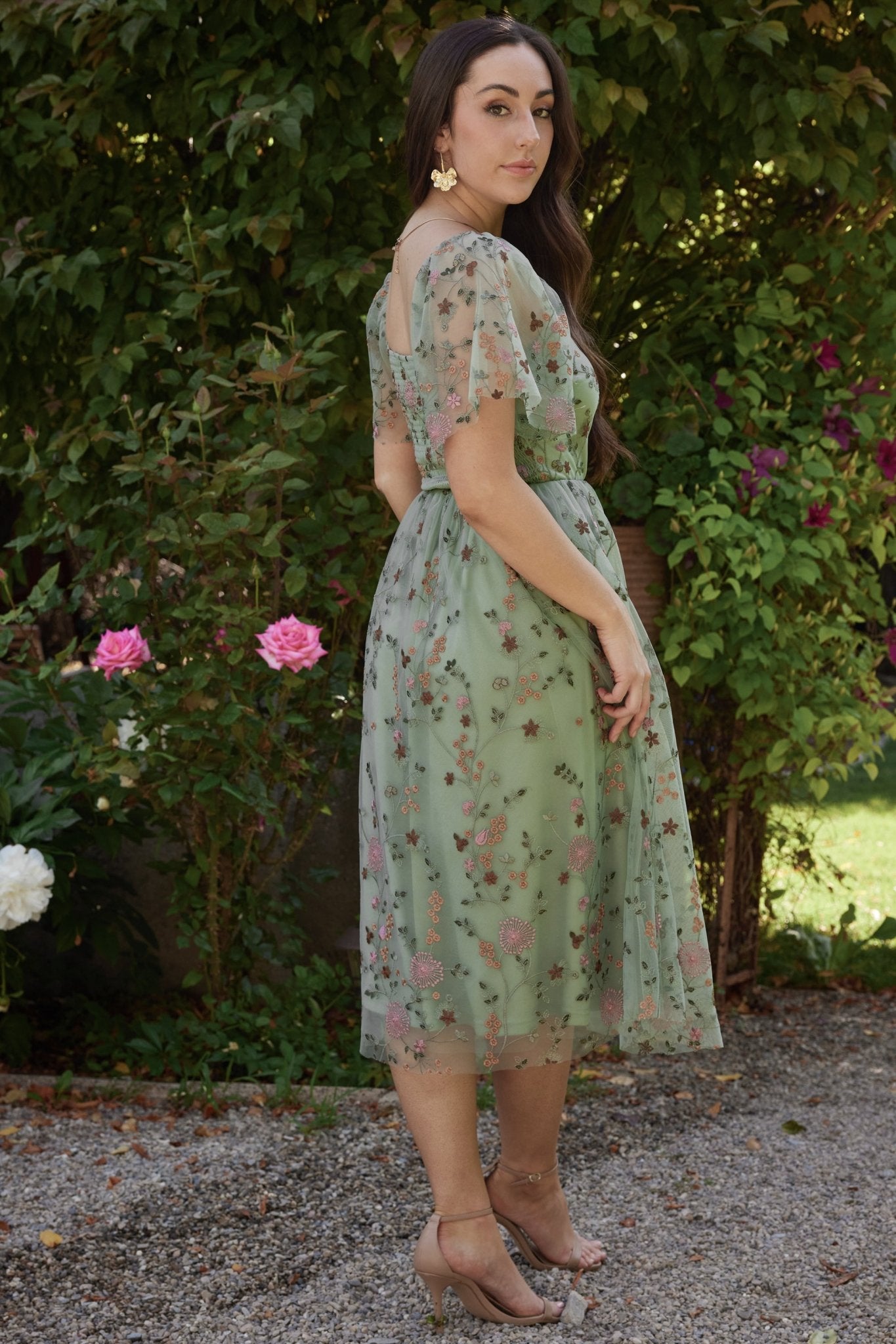 Gwyneth Tulle Midi Dress | Eucalyptus Floral Many Kinds Of Cheap Pice