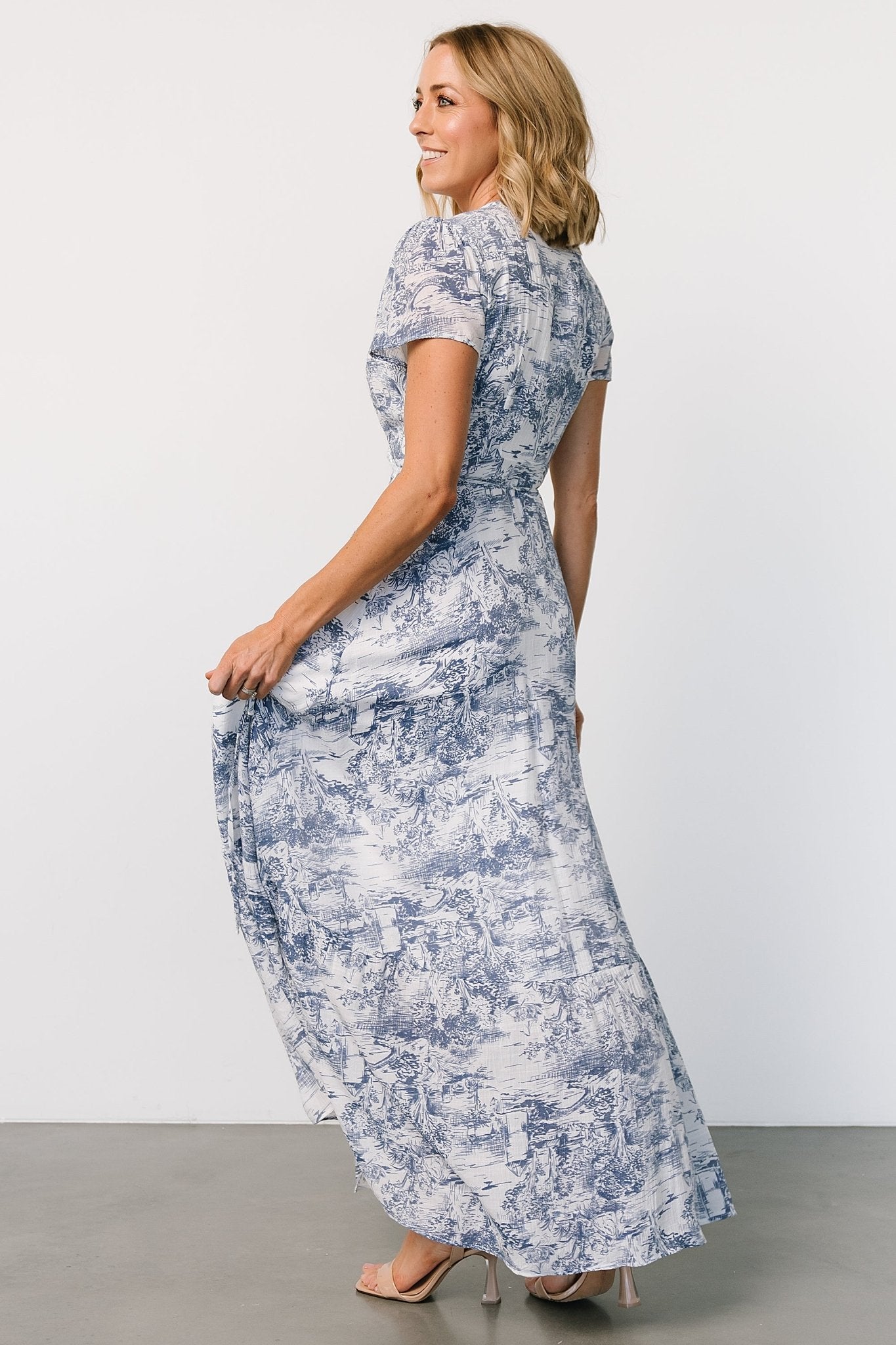 Dulce Wrap Maxi Dress | White + Blue Print Outlet Affordable