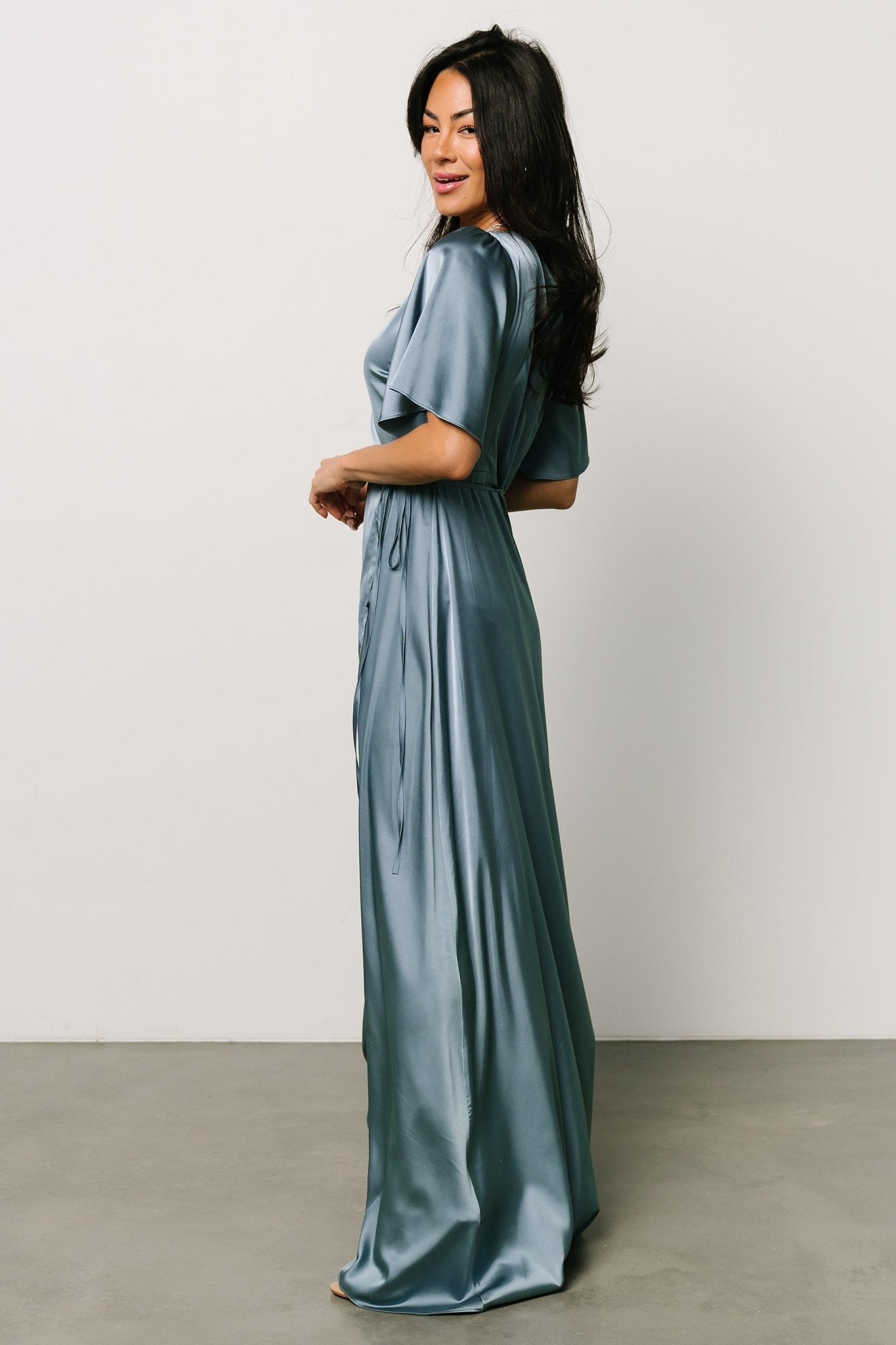 Vara Satin Maxi Wrap Dress | Dusty Blue Deals Cheap Pice